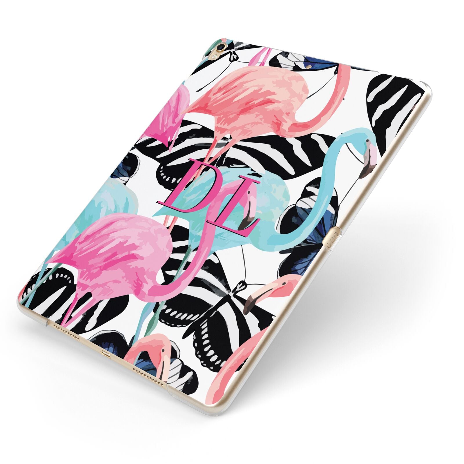 Butterflies Flamingos Apple iPad Case on Gold iPad Side View