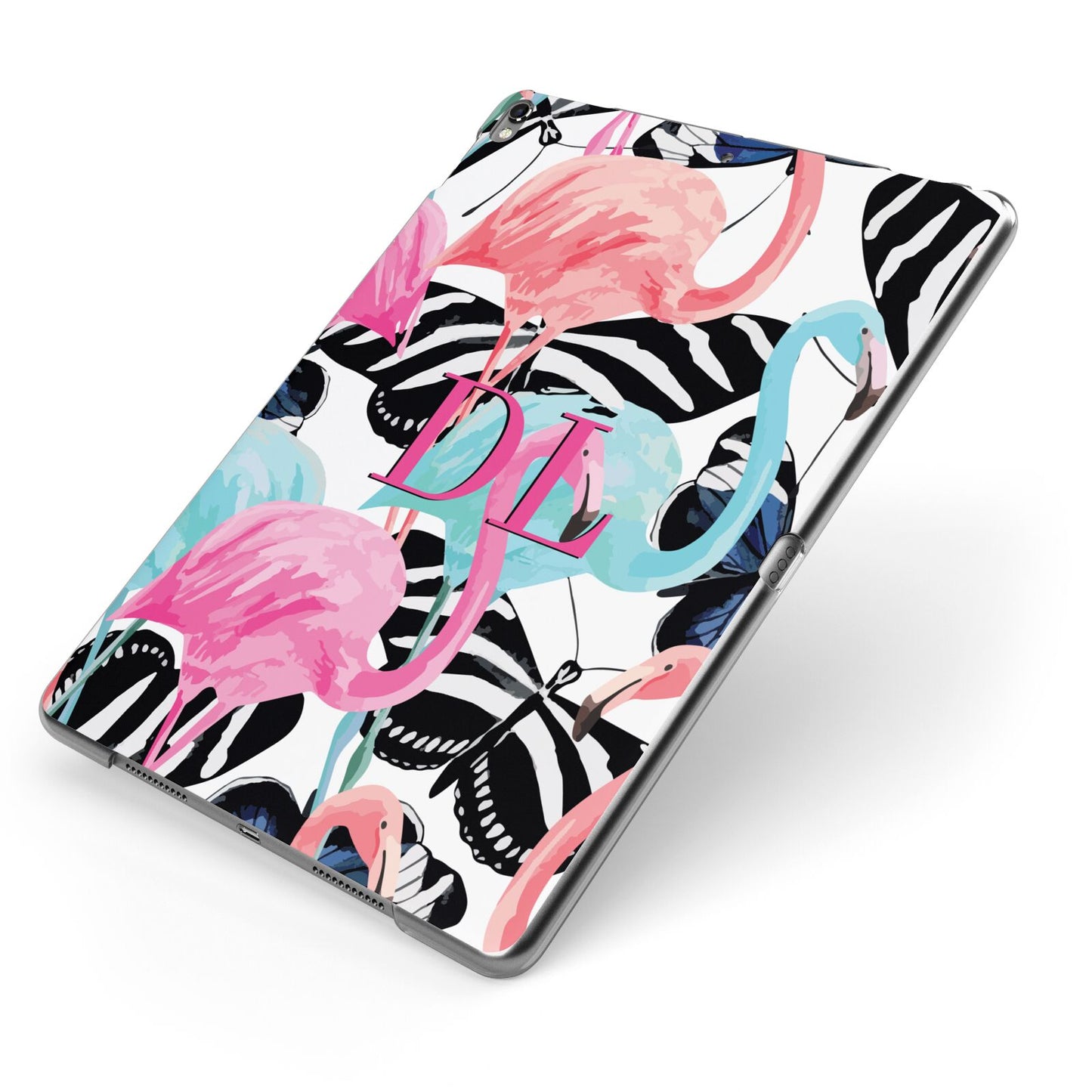 Butterflies Flamingos Apple iPad Case on Grey iPad Side View