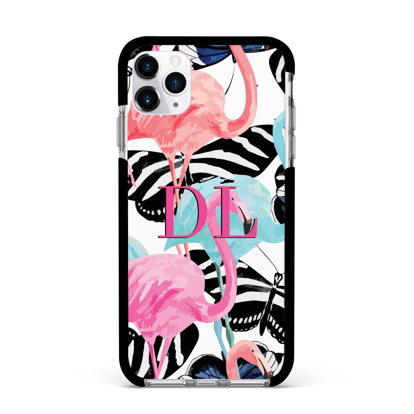 Butterflies Flamingos Apple iPhone 11 Pro Max in Silver with Black Impact Case