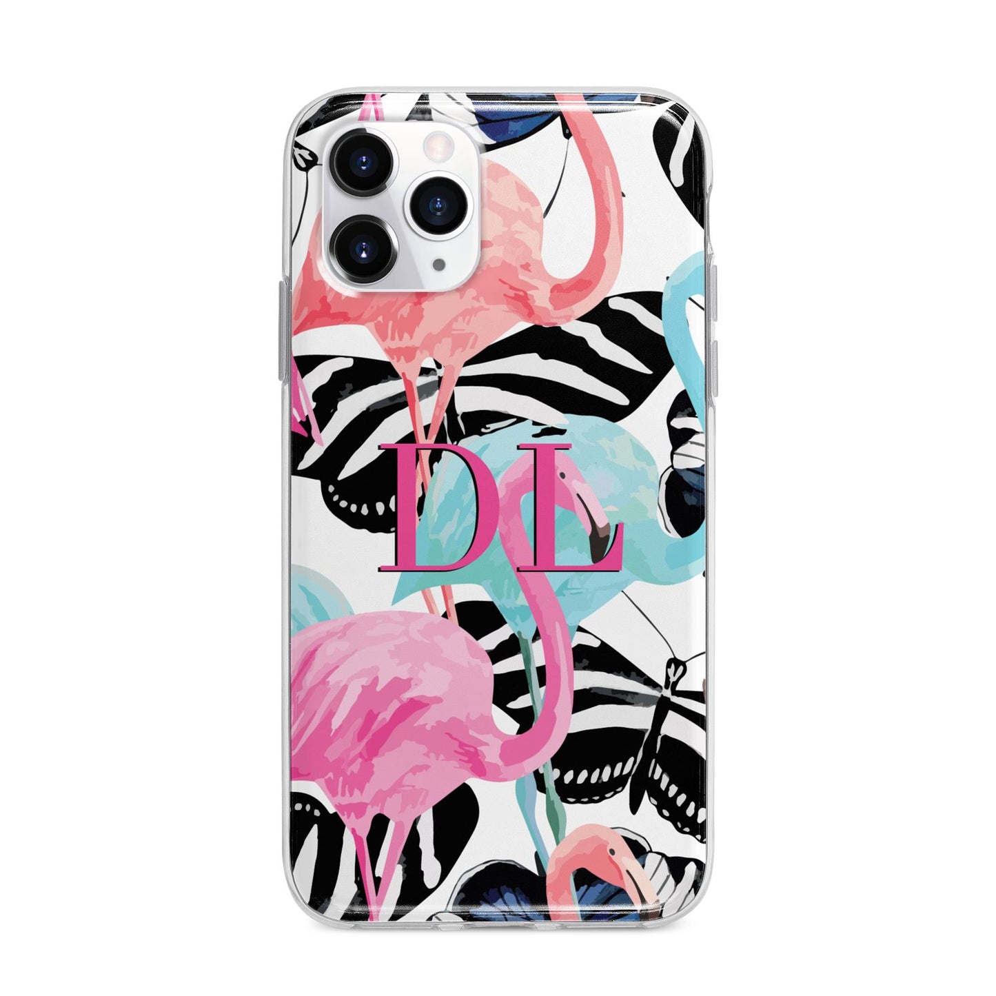 Butterflies Flamingos Apple iPhone 11 Pro Max in Silver with Bumper Case