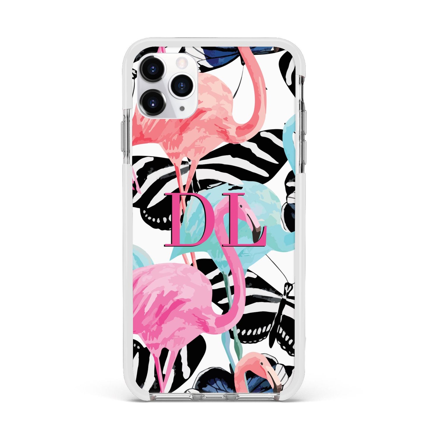 Butterflies Flamingos Apple iPhone 11 Pro Max in Silver with White Impact Case