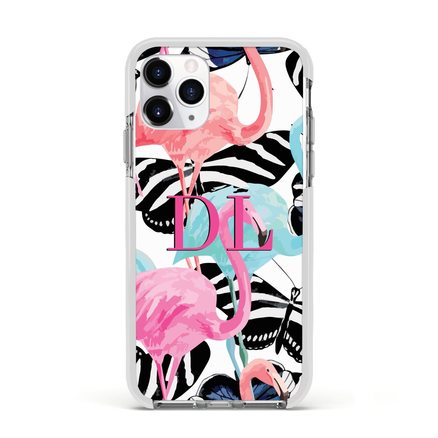 Butterflies Flamingos Apple iPhone 11 Pro in Silver with White Impact Case