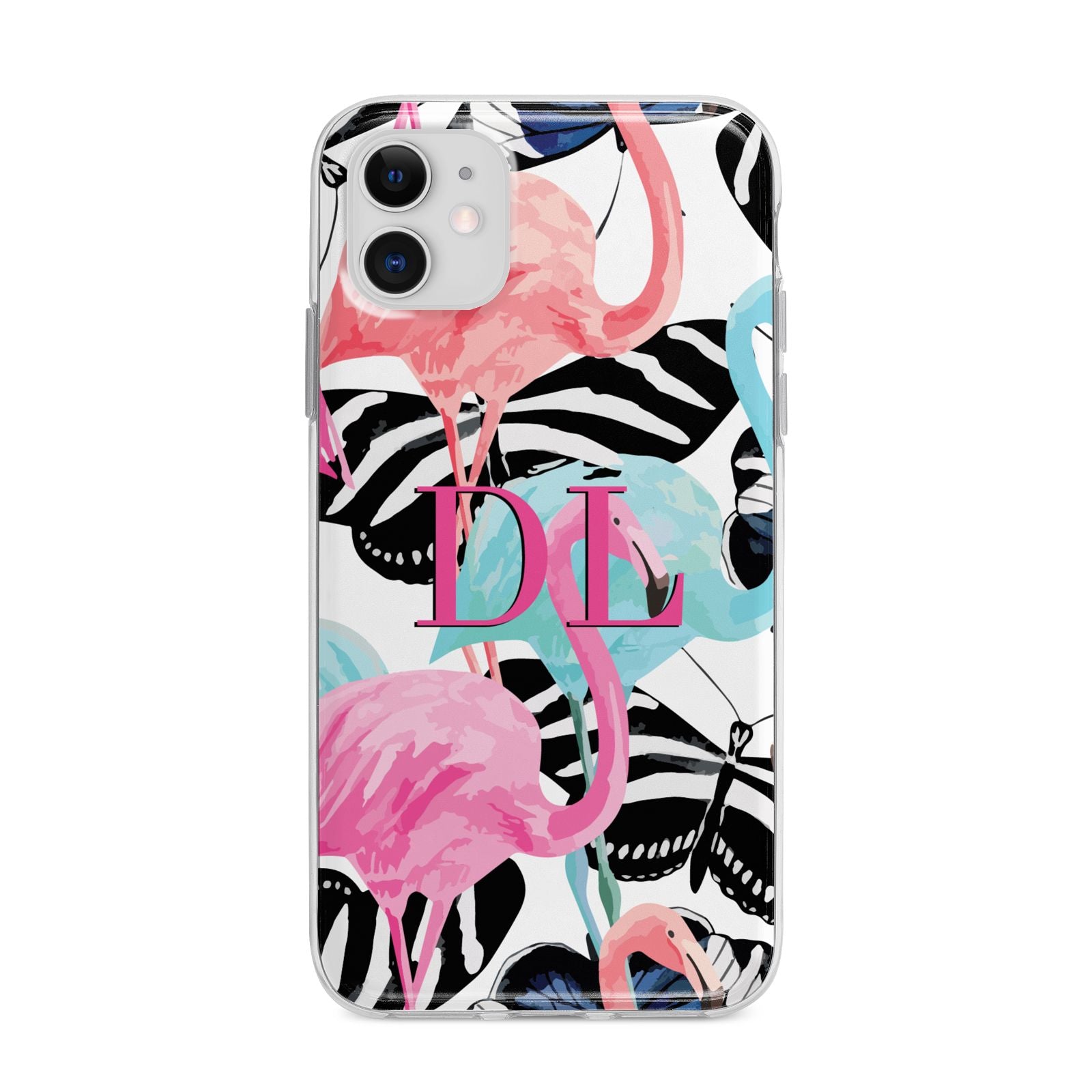 Butterflies Flamingos Apple iPhone 11 in White with Bumper Case