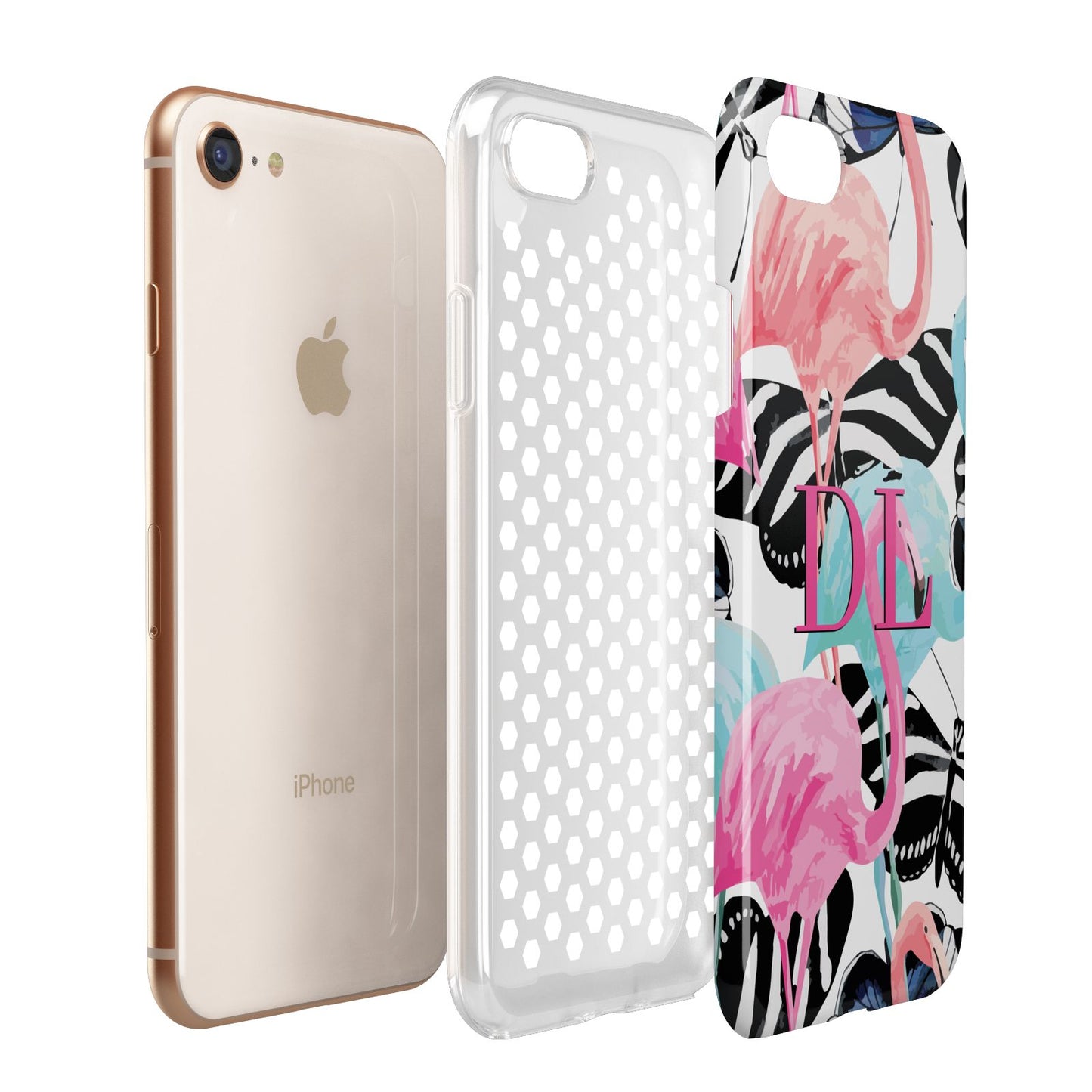Butterflies Flamingos Apple iPhone 7 8 3D Tough Case Expanded View
