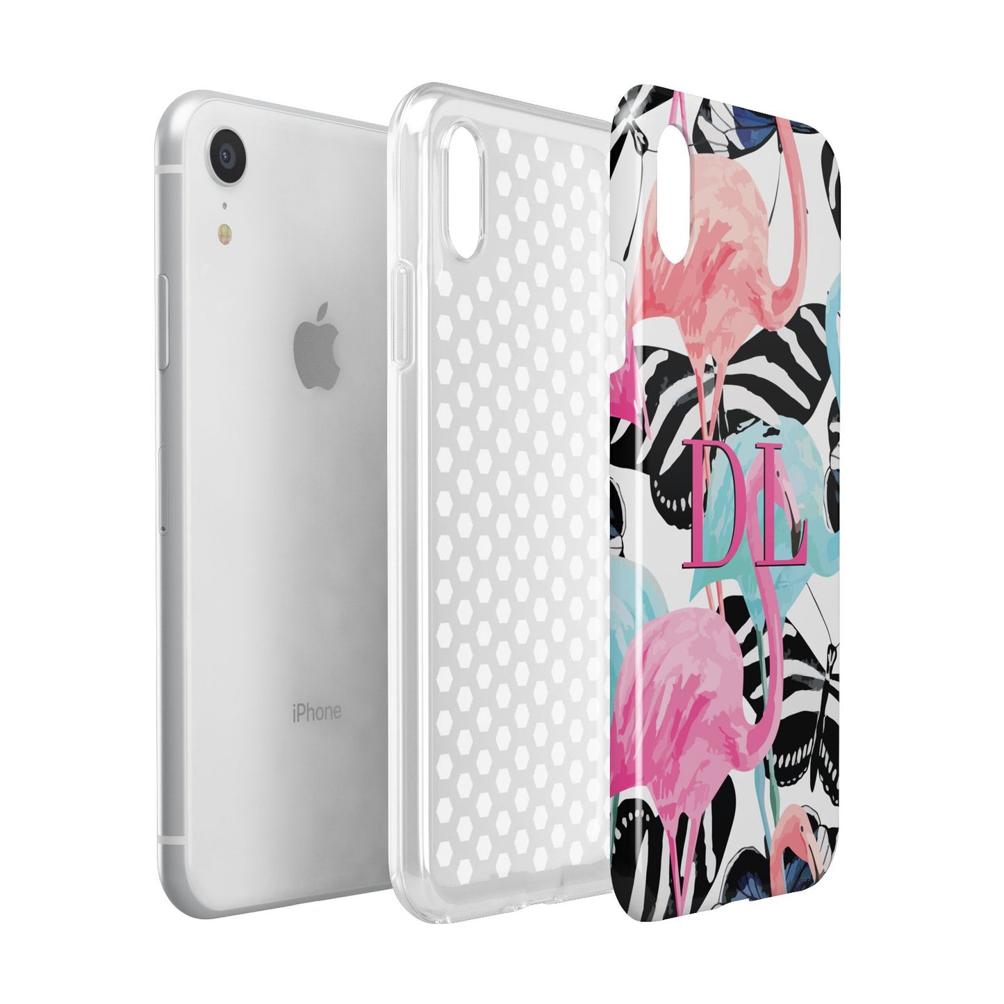 Butterflies Flamingos Apple iPhone XR White 3D Tough Case Expanded view