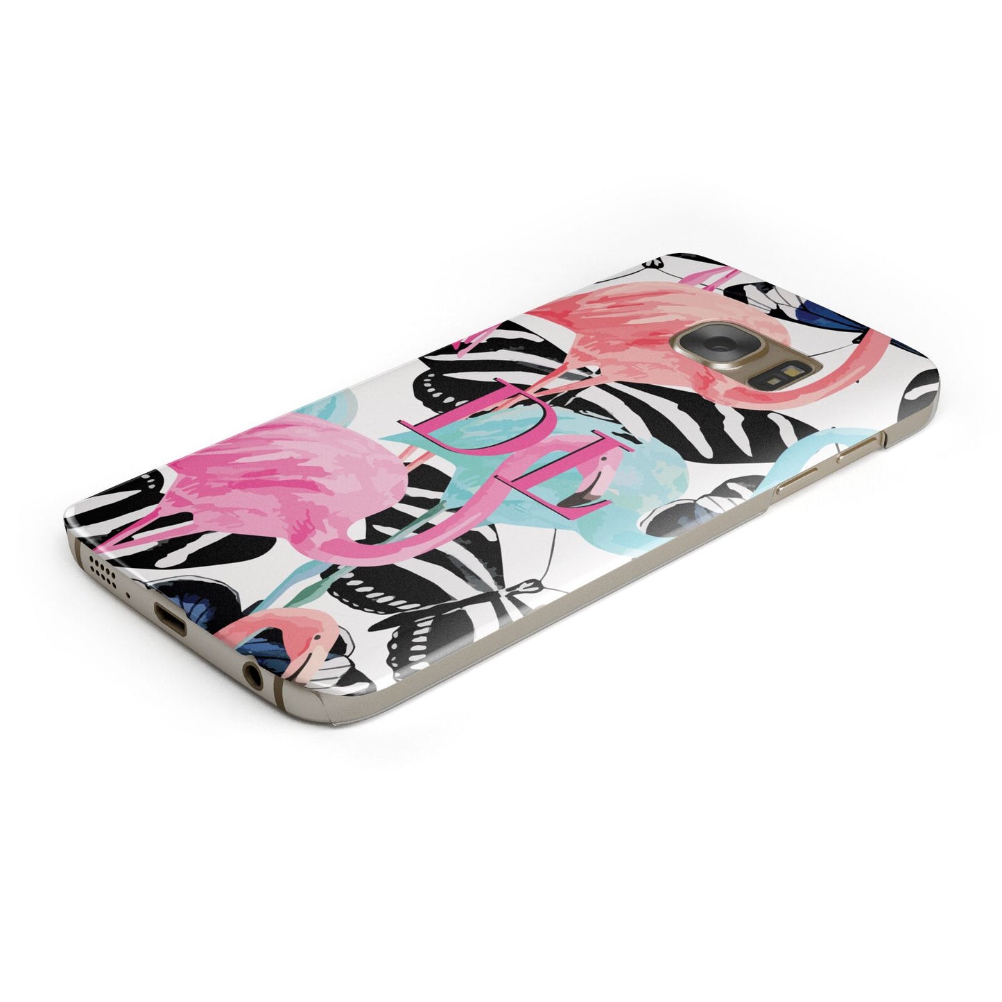 Butterflies Flamingos Protective Samsung Galaxy Case Angled Image