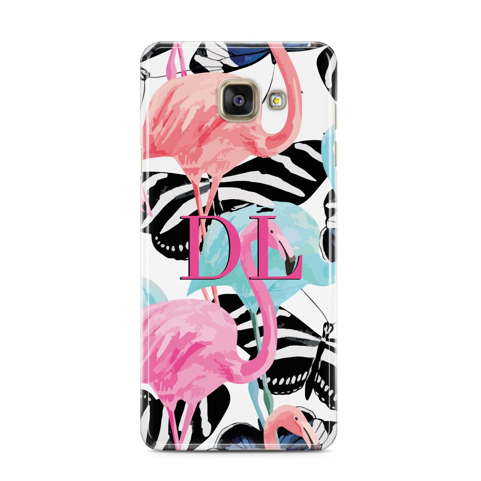 Butterflies Flamingos Samsung Galaxy A3 2016 Case on gold phone