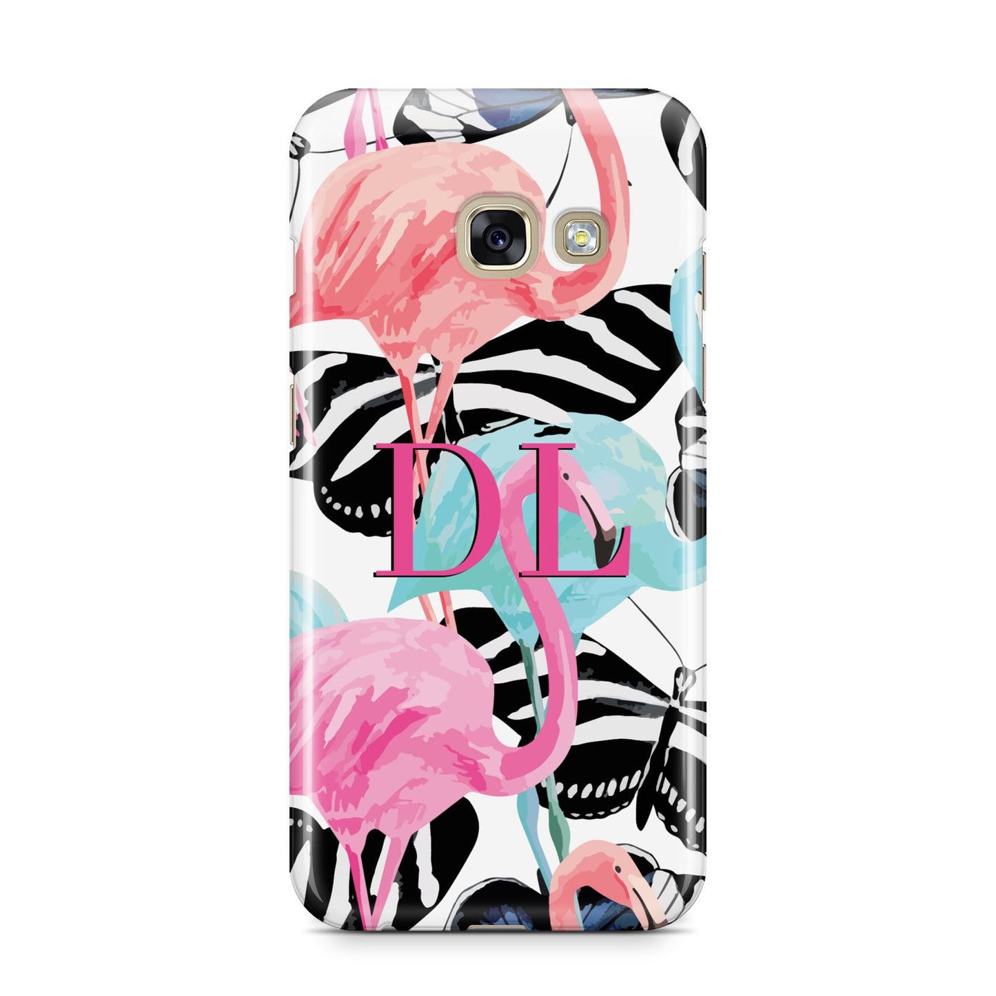 Butterflies Flamingos Samsung Galaxy A3 2017 Case on gold phone