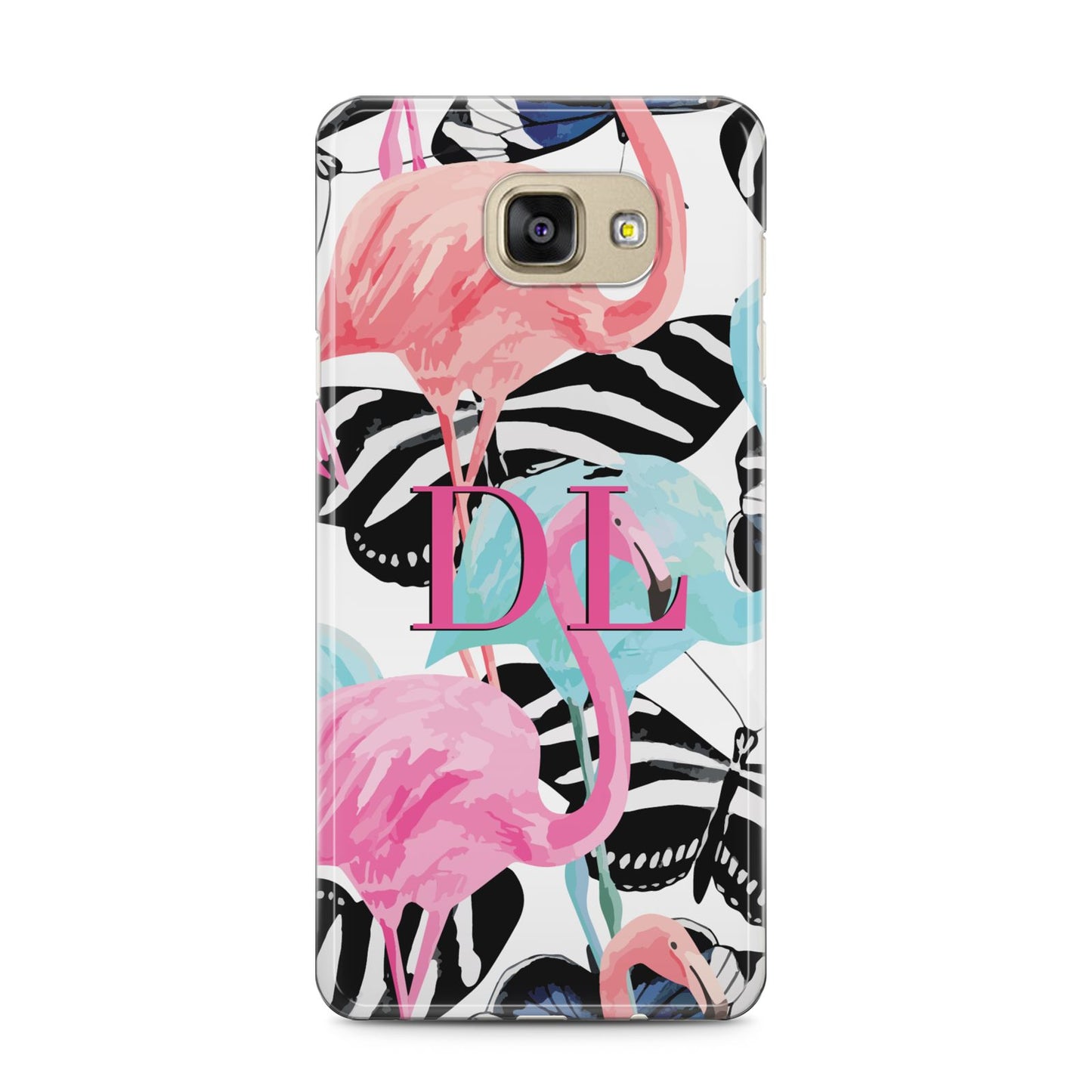 Butterflies Flamingos Samsung Galaxy A5 2016 Case on gold phone