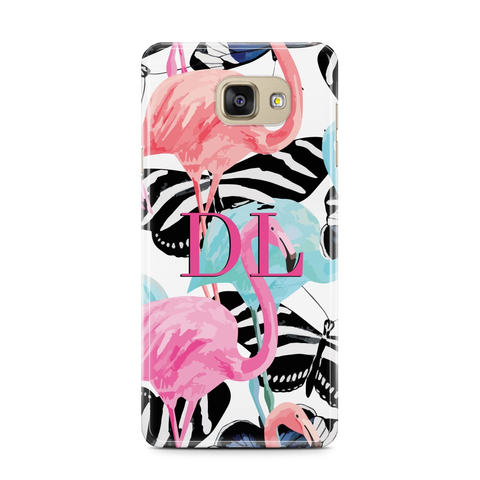 Butterflies Flamingos Samsung Galaxy A7 2016 Case on gold phone