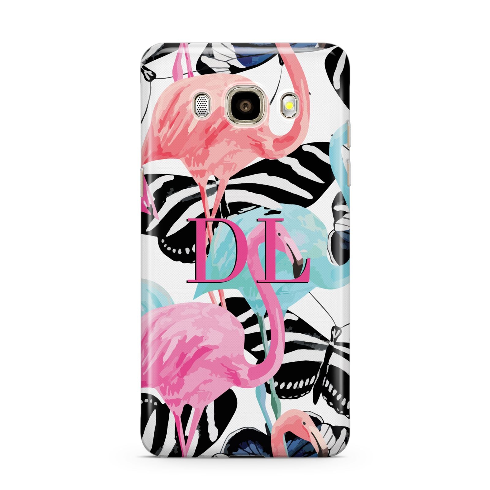 Butterflies Flamingos Samsung Galaxy J7 2016 Case on gold phone