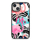 Butterflies Flamingos iPhone 13 Black Impact Case on Silver phone