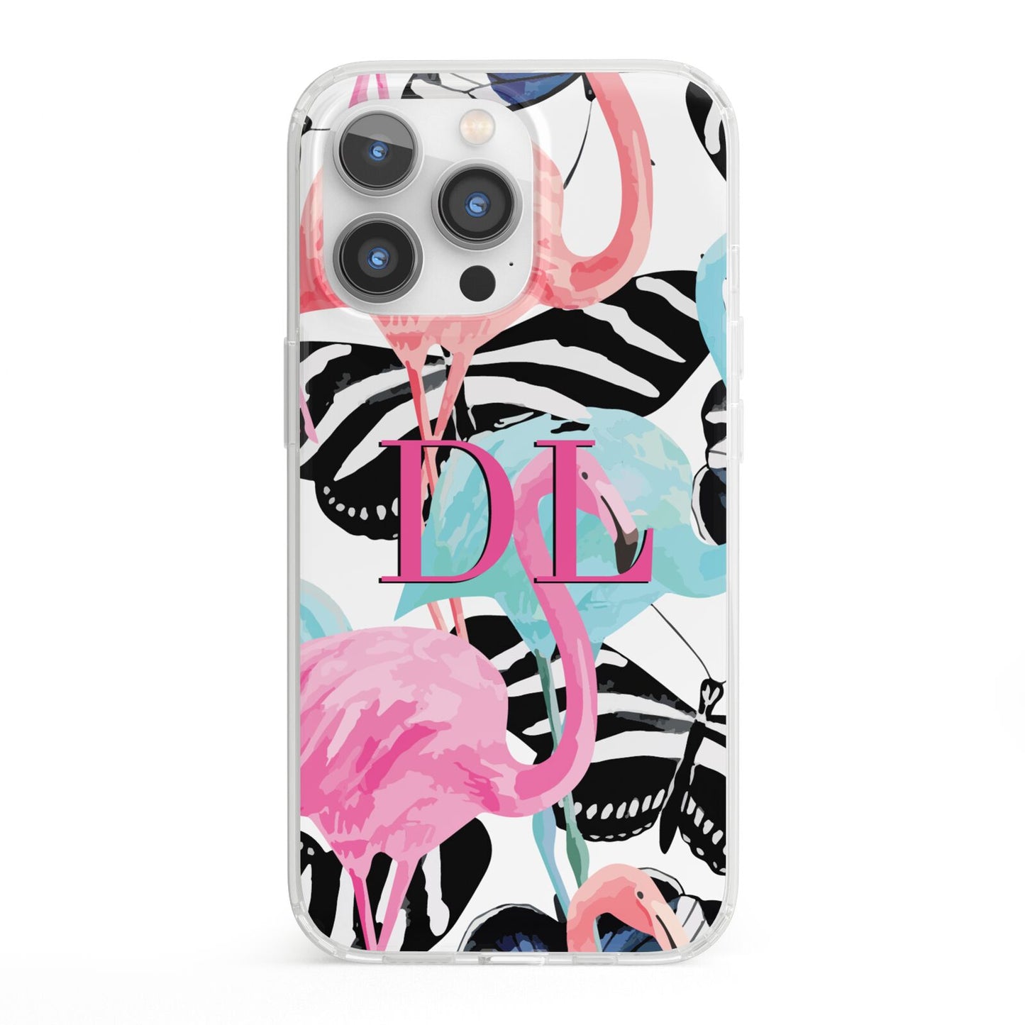 Butterflies Flamingos iPhone 13 Pro Clear Bumper Case