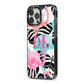 Butterflies Flamingos iPhone 13 Pro Max Black Impact Case Side Angle on Silver phone