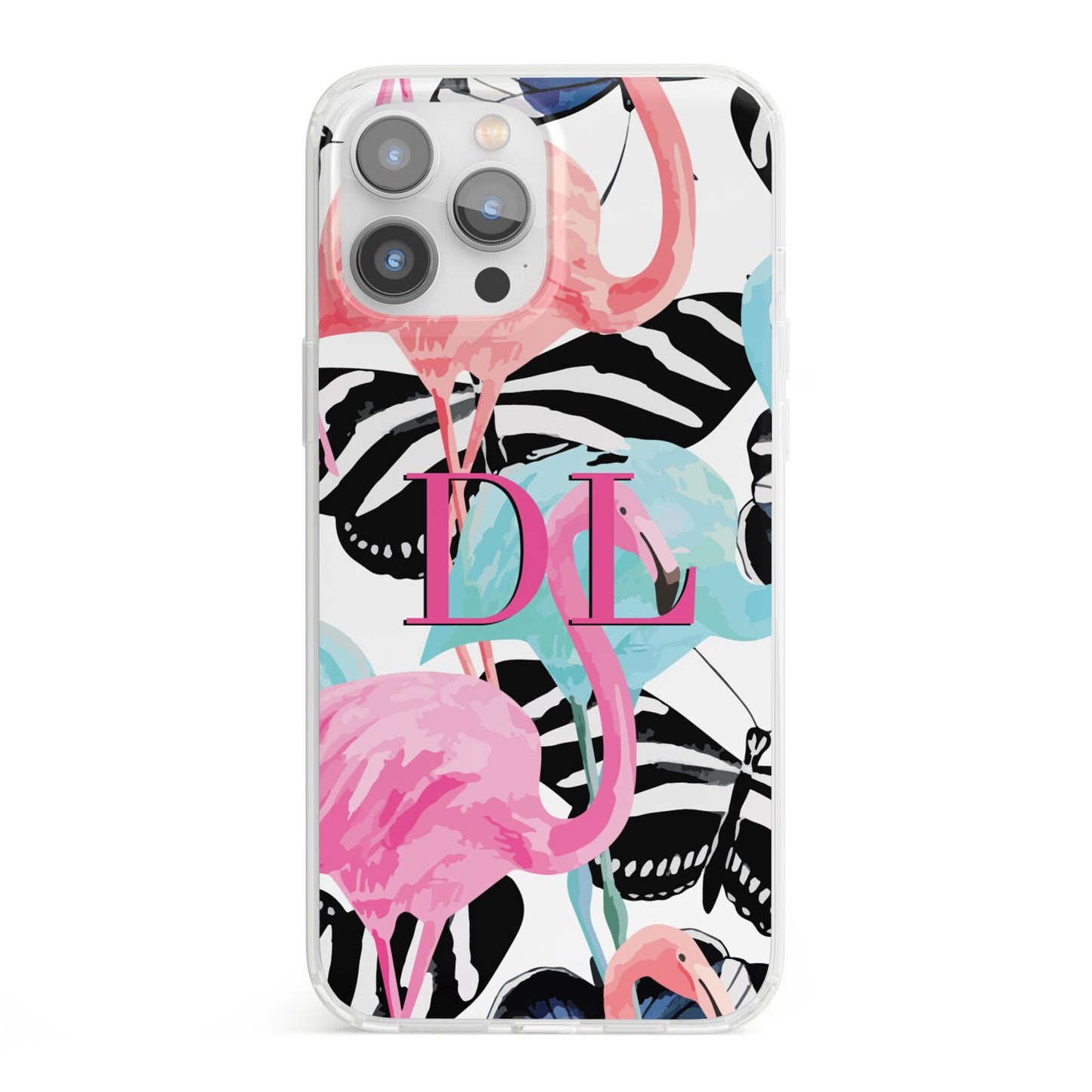 Butterflies Flamingos iPhone 13 Pro Max Clear Bumper Case