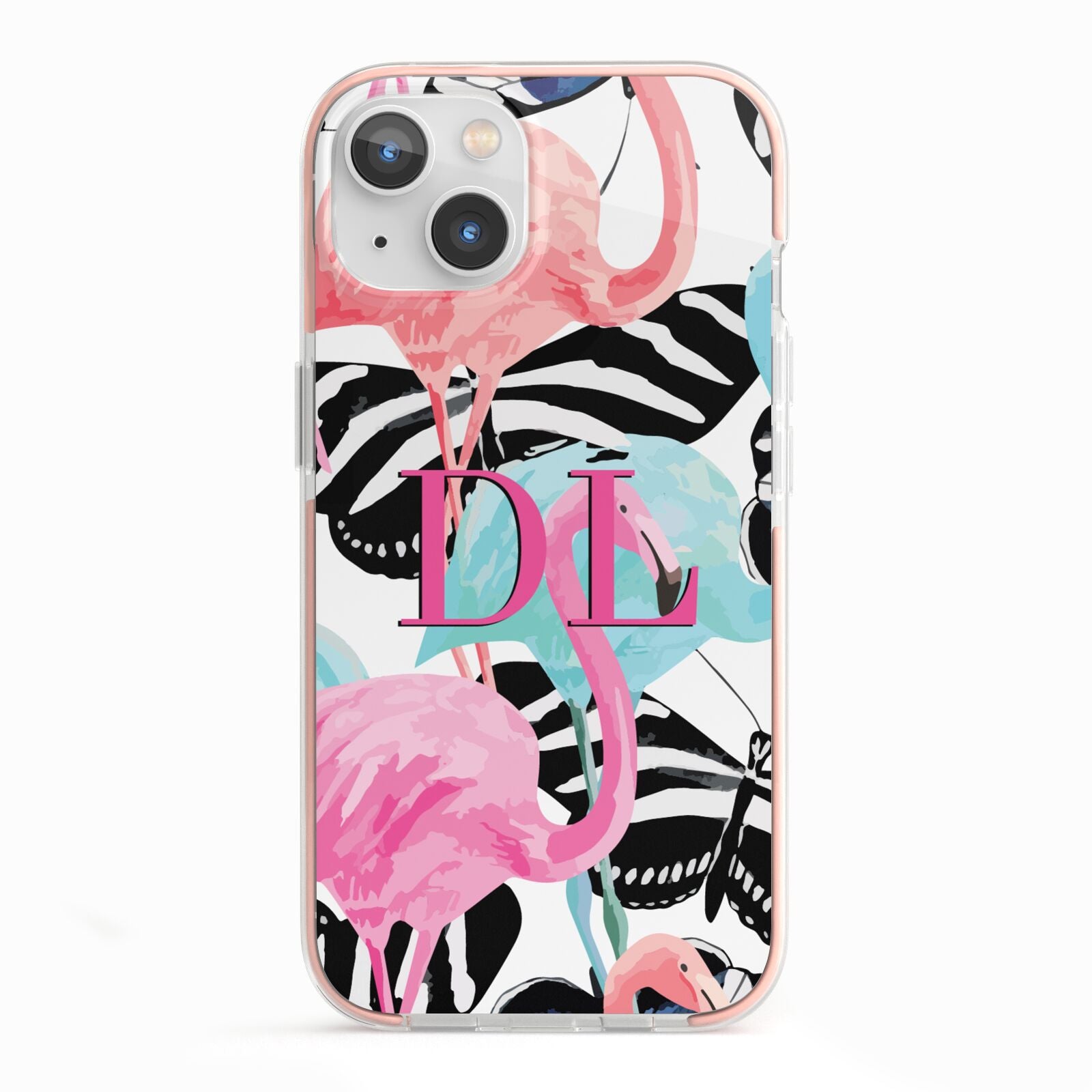 Butterflies Flamingos iPhone 13 TPU Impact Case with Pink Edges