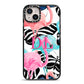 Butterflies Flamingos iPhone 14 Plus Black Impact Case on Silver phone