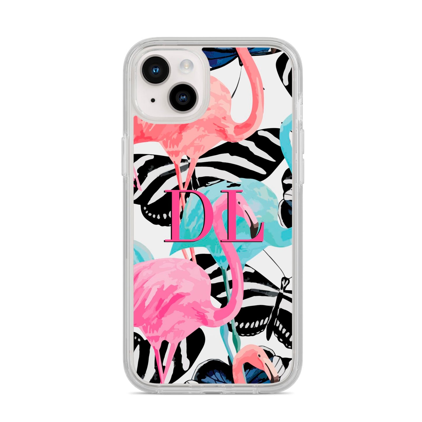 Butterflies Flamingos iPhone 14 Plus Clear Tough Case Starlight