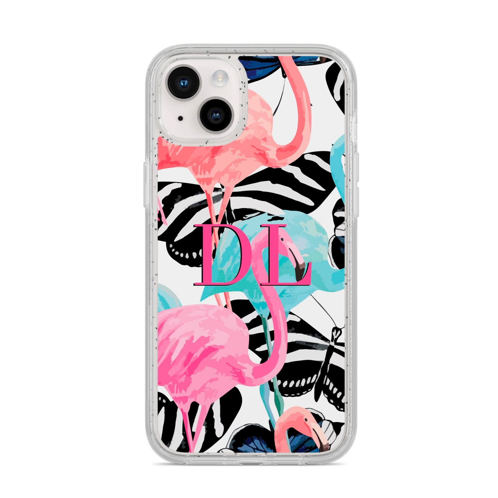 Butterflies Flamingos iPhone 14 Plus Glitter Tough Case Starlight