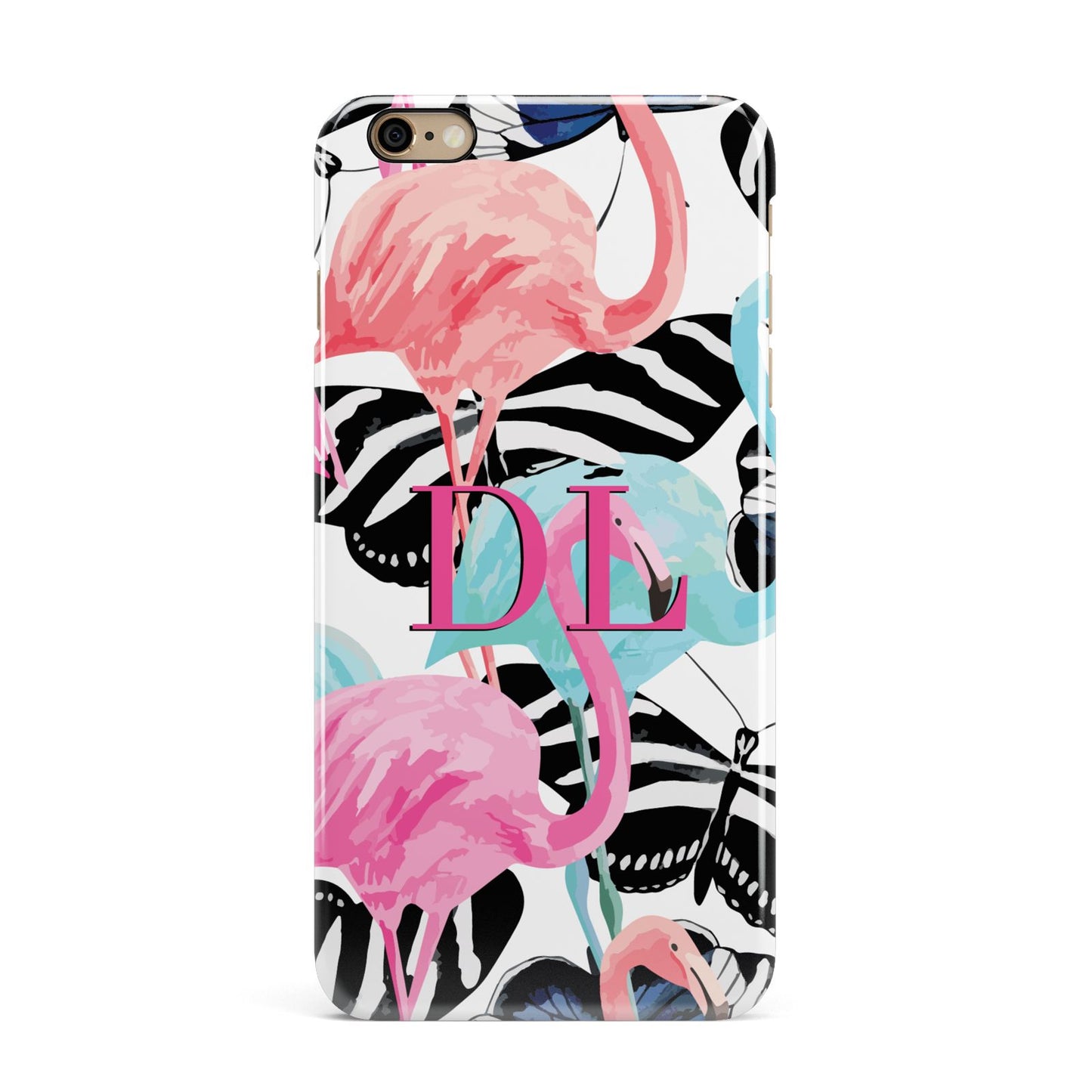 Butterflies Flamingos iPhone 6 Plus 3D Snap Case on Gold Phone
