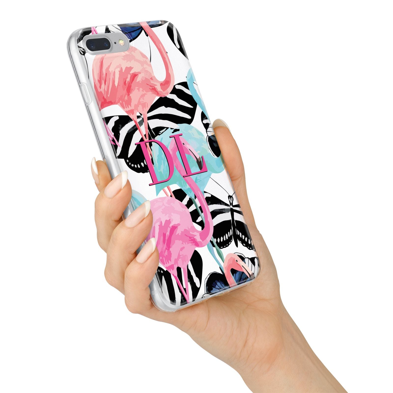Butterflies Flamingos iPhone 7 Plus Bumper Case on Silver iPhone Alternative Image