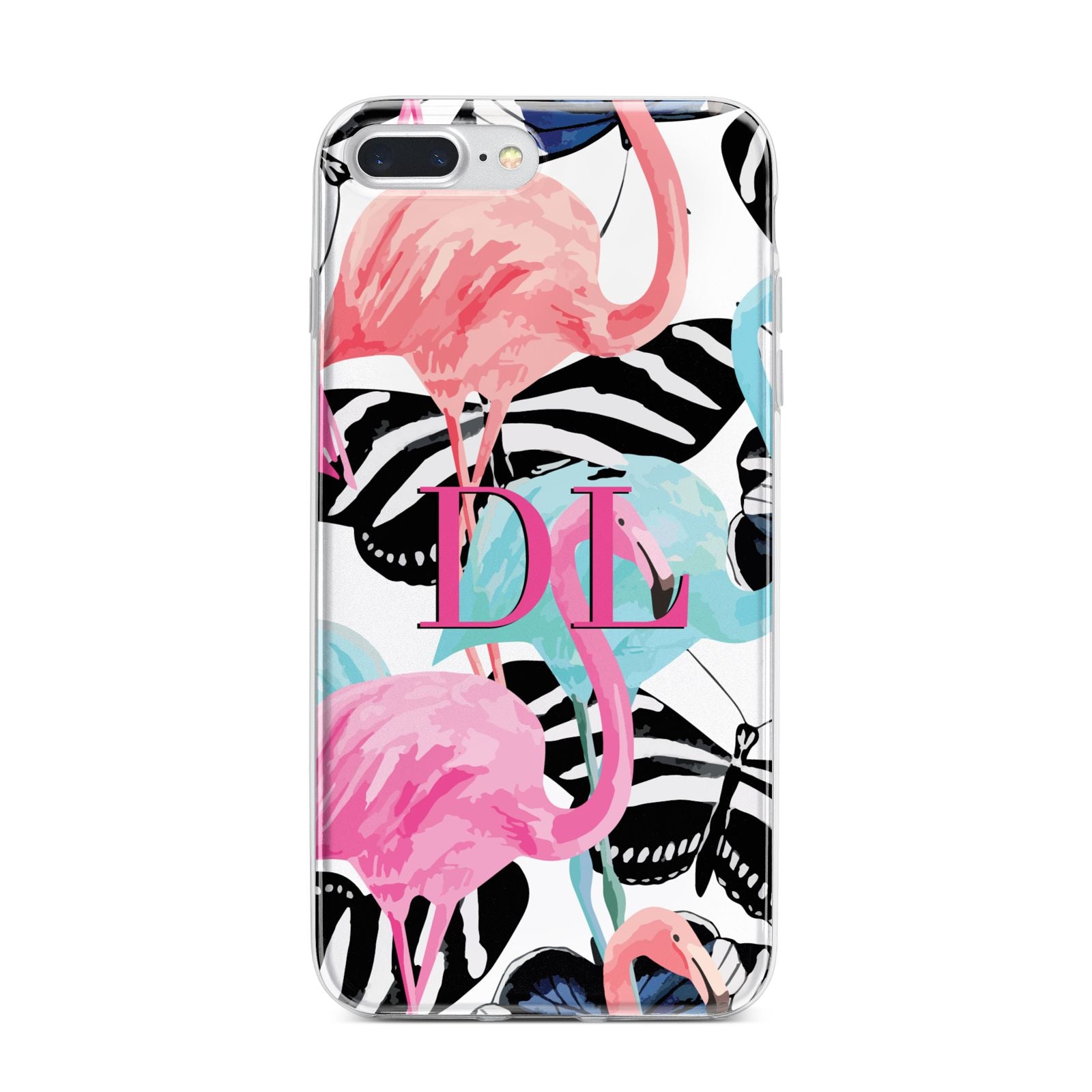 Butterflies Flamingos iPhone 7 Plus Bumper Case on Silver iPhone