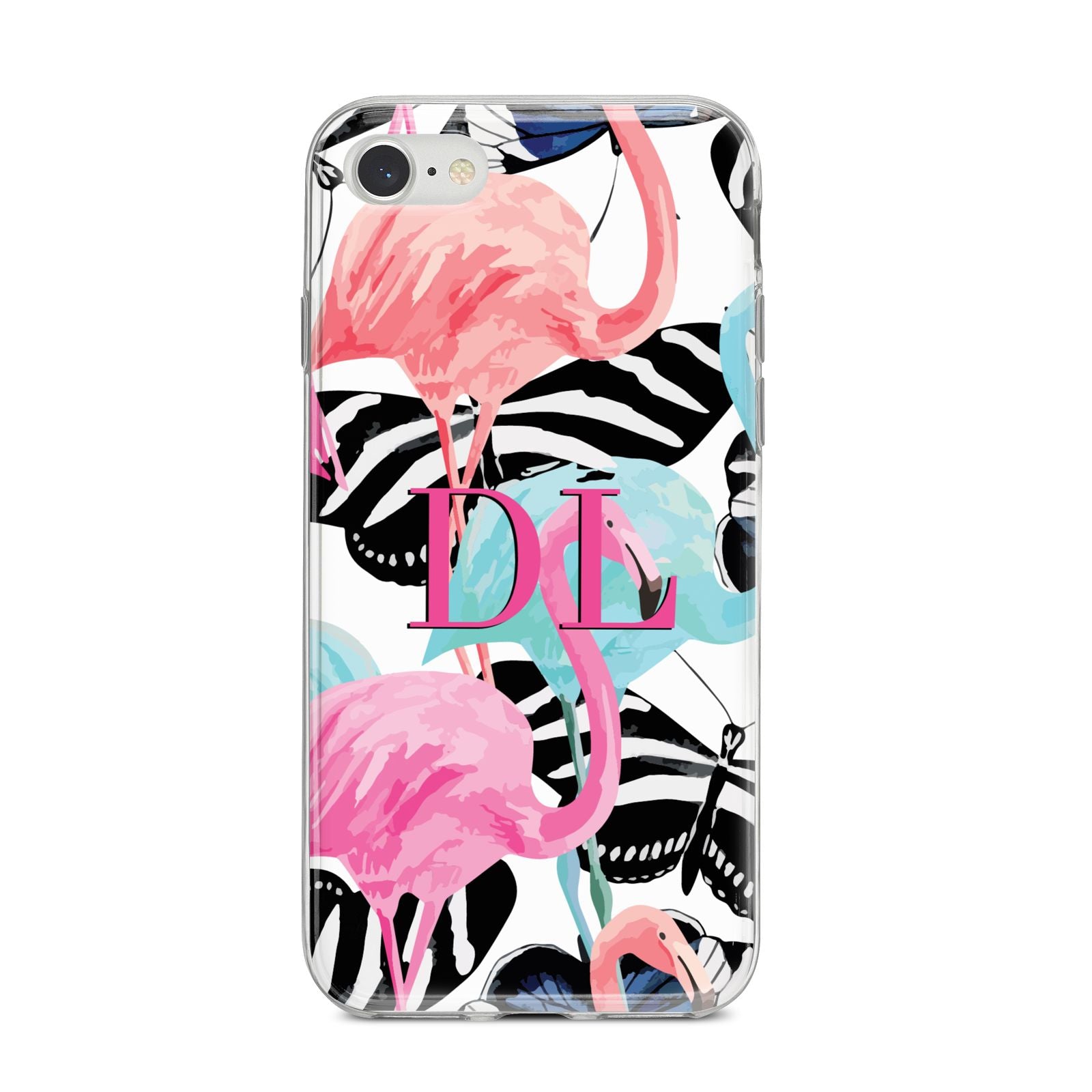 Butterflies Flamingos iPhone 8 Bumper Case on Silver iPhone