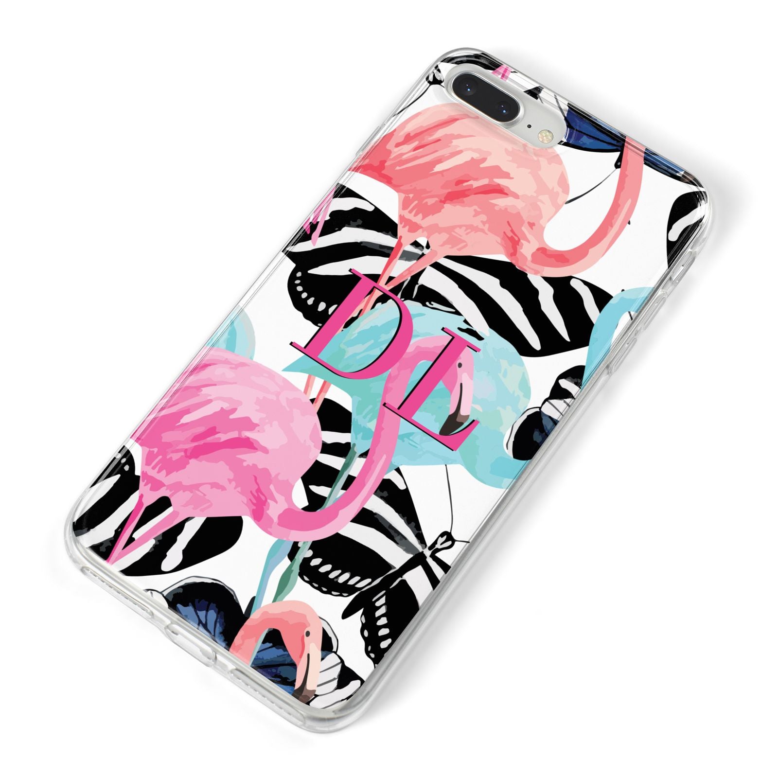 Butterflies Flamingos iPhone 8 Plus Bumper Case on Silver iPhone Alternative Image