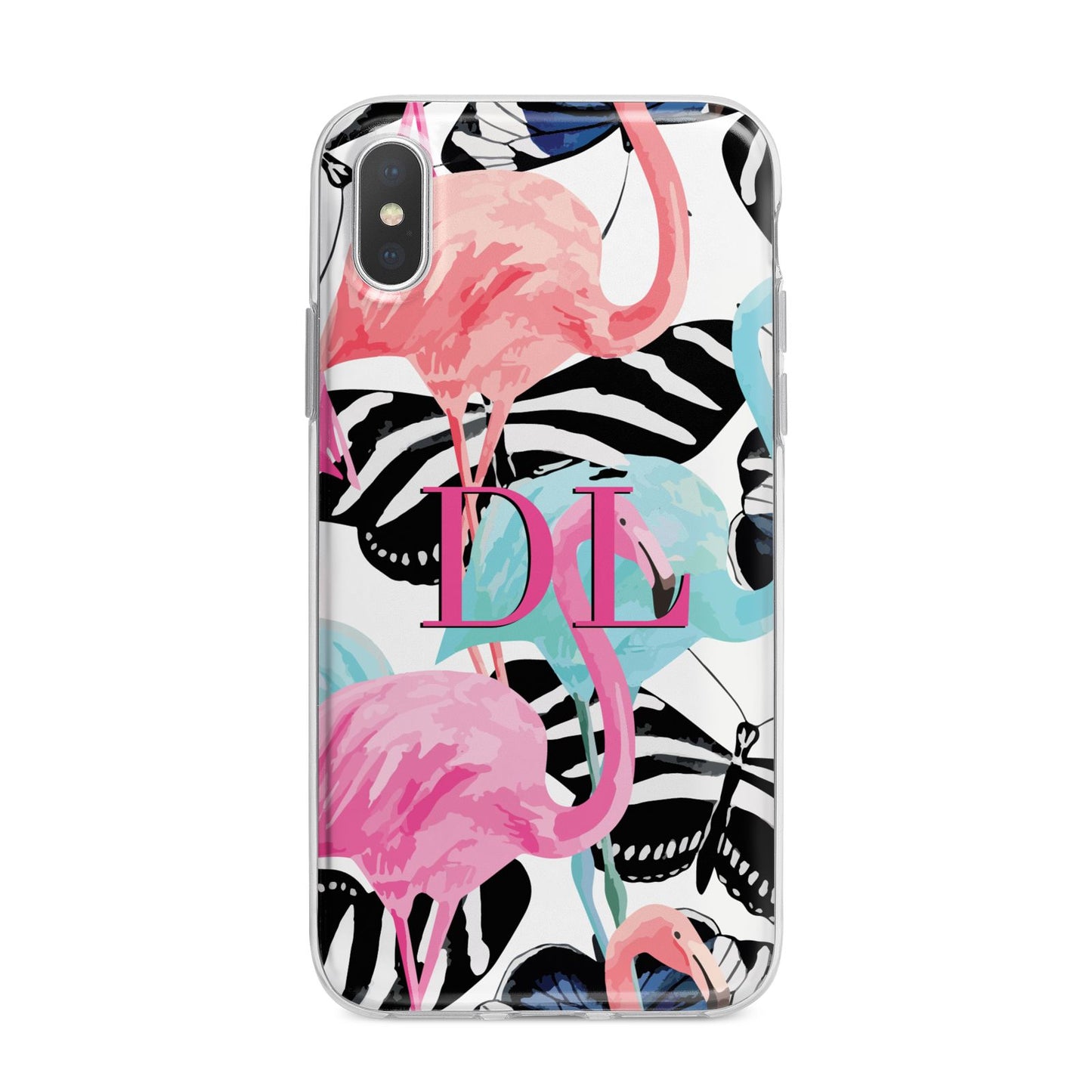 Butterflies Flamingos iPhone X Bumper Case on Silver iPhone Alternative Image 1