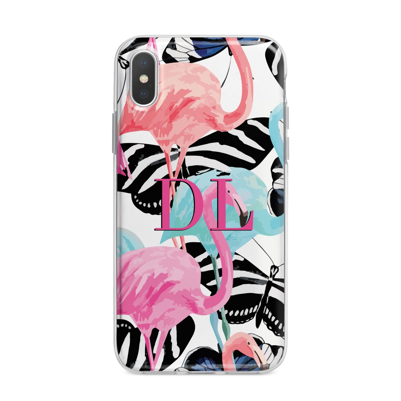 Butterflies Flamingos iPhone X Bumper Case on Silver iPhone Alternative Image 1
