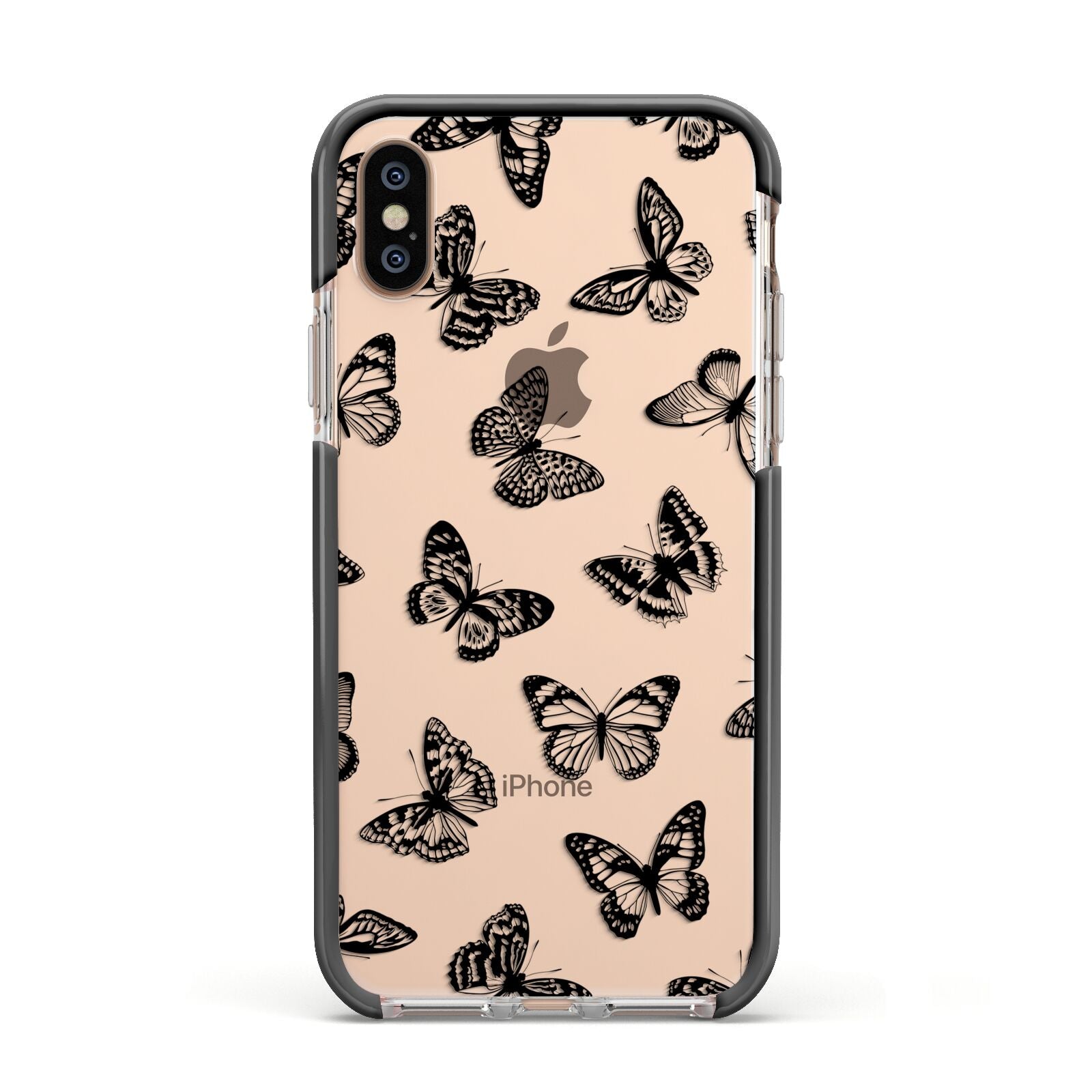 Butterfly Apple iPhone Xs Impact Case Black Edge on Gold Phone