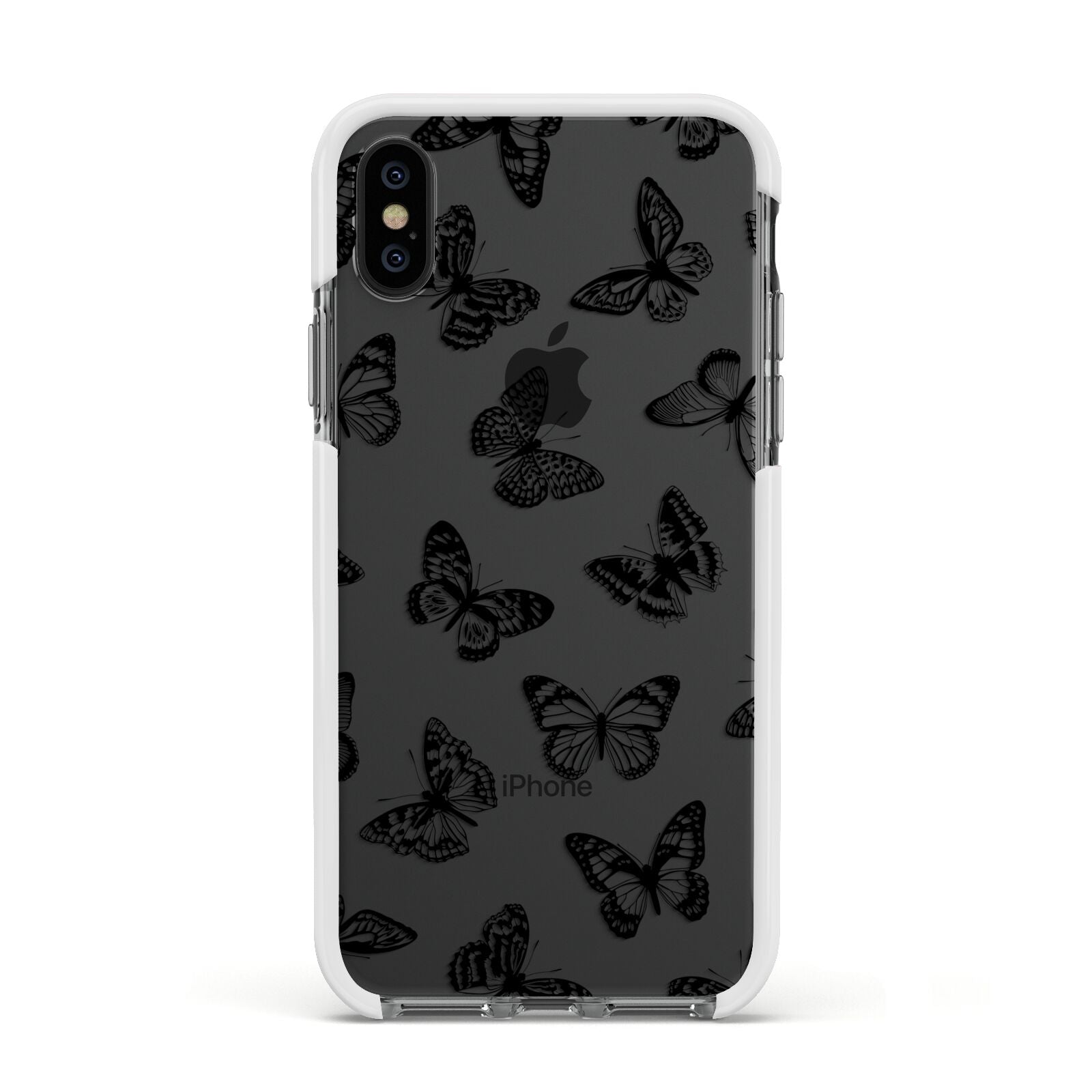 Butterfly Apple iPhone Xs Impact Case White Edge on Black Phone