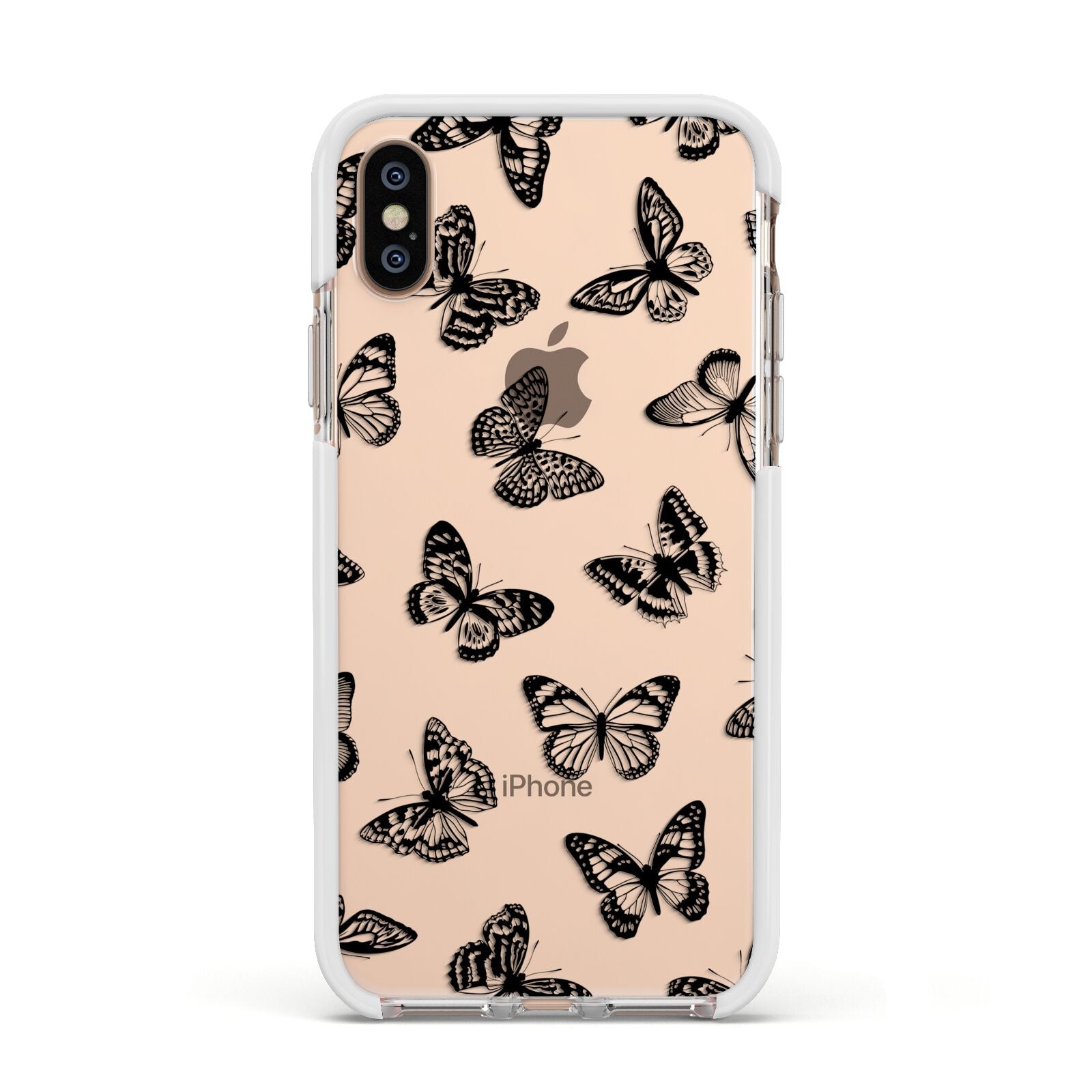 Butterfly Apple iPhone Xs Impact Case White Edge on Gold Phone
