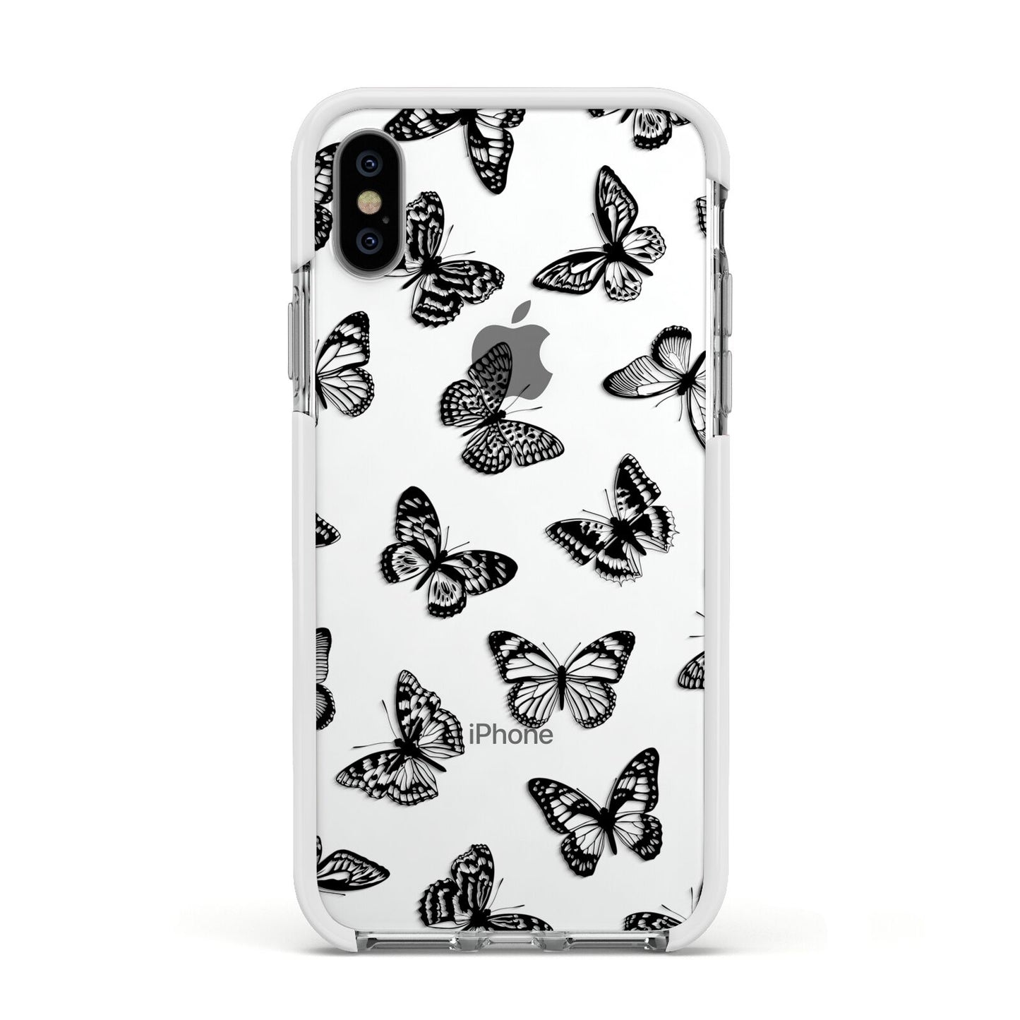 Butterfly Apple iPhone Xs Impact Case White Edge on Silver Phone
