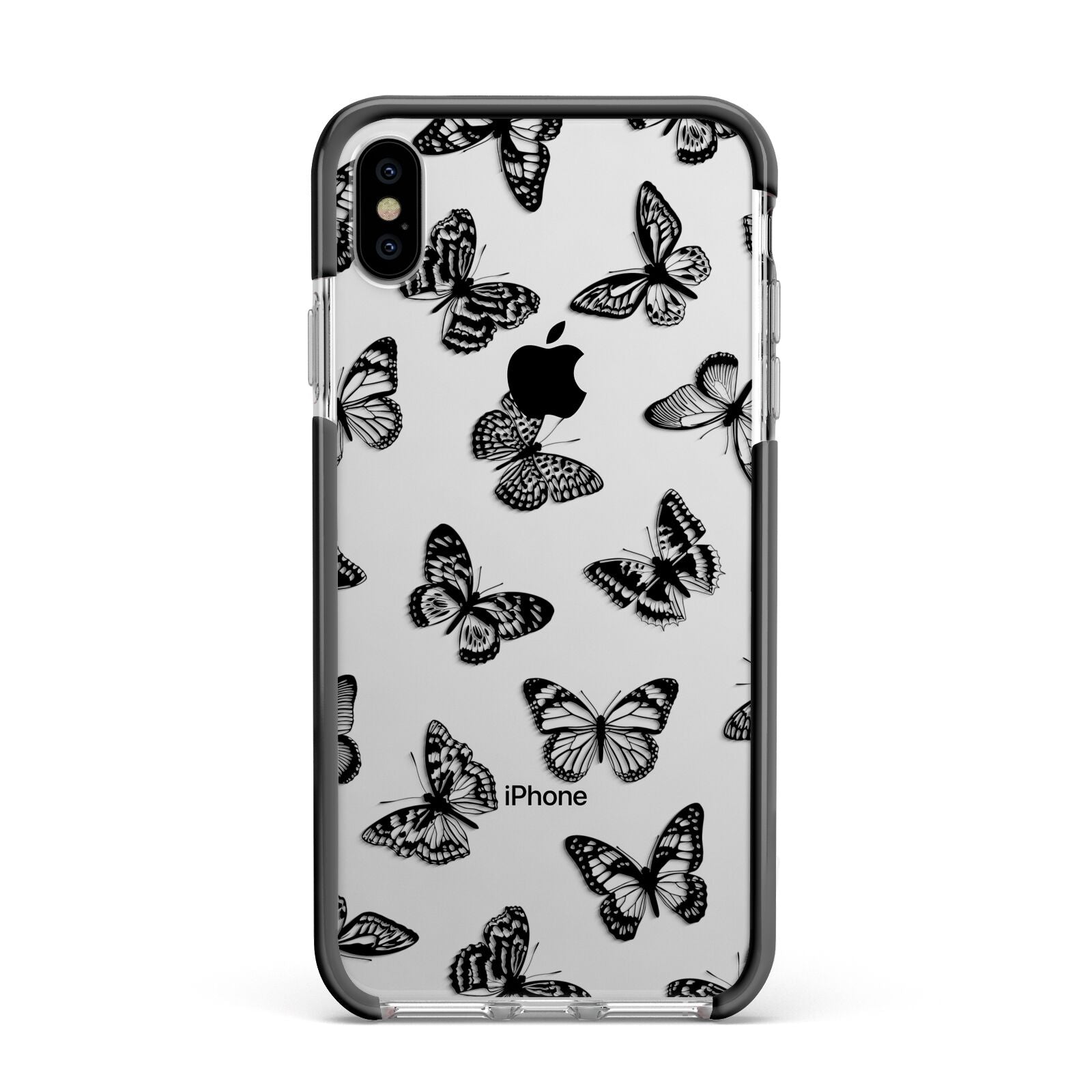 Butterfly Apple iPhone Xs Max Impact Case Black Edge on Silver Phone