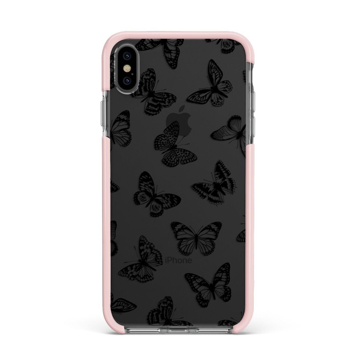 Butterfly Apple iPhone Xs Max Impact Case Pink Edge on Black Phone