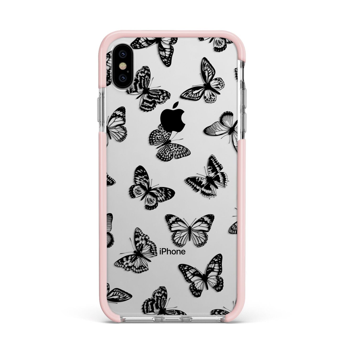 Butterfly Apple iPhone Xs Max Impact Case Pink Edge on Silver Phone