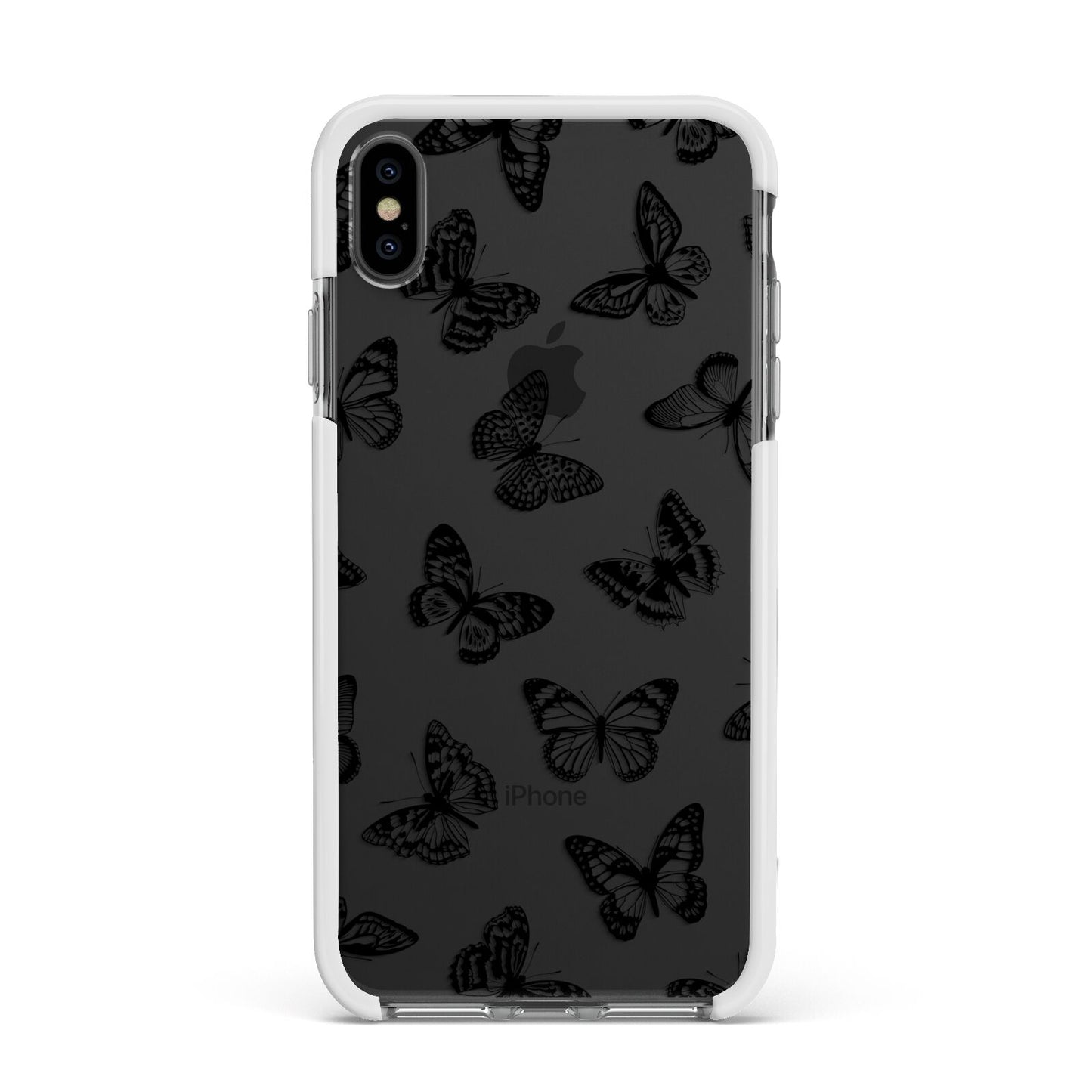 Butterfly Apple iPhone Xs Max Impact Case White Edge on Black Phone