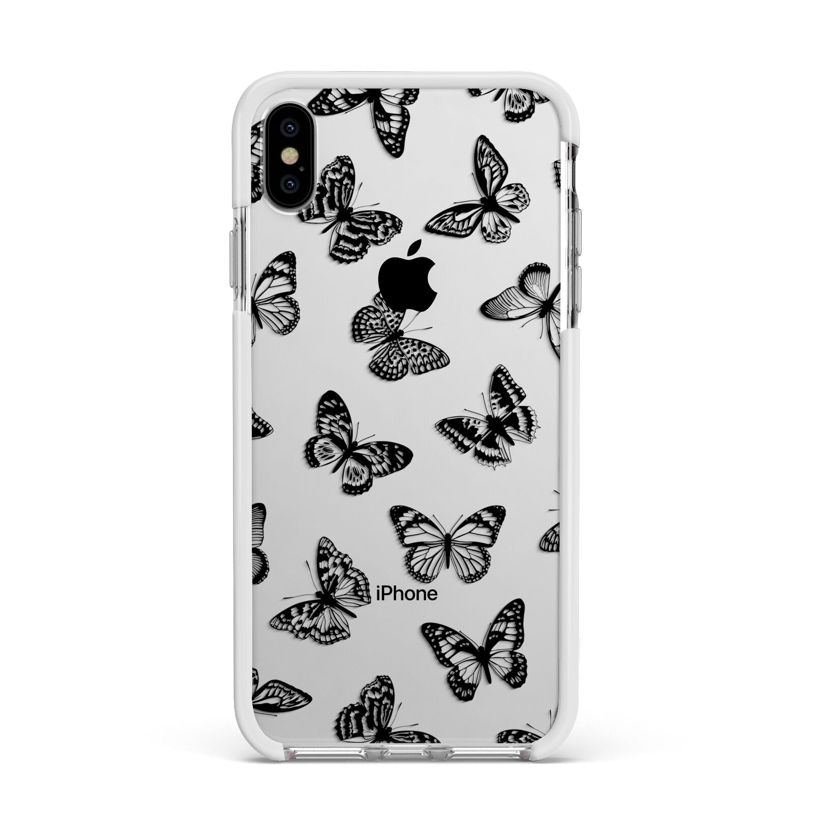 Butterfly Apple iPhone Xs Max Impact Case White Edge on Silver Phone
