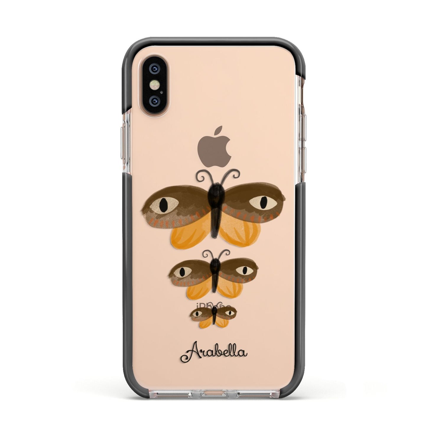 Butterfly Halloween Personalised Apple iPhone Xs Impact Case Black Edge on Gold Phone