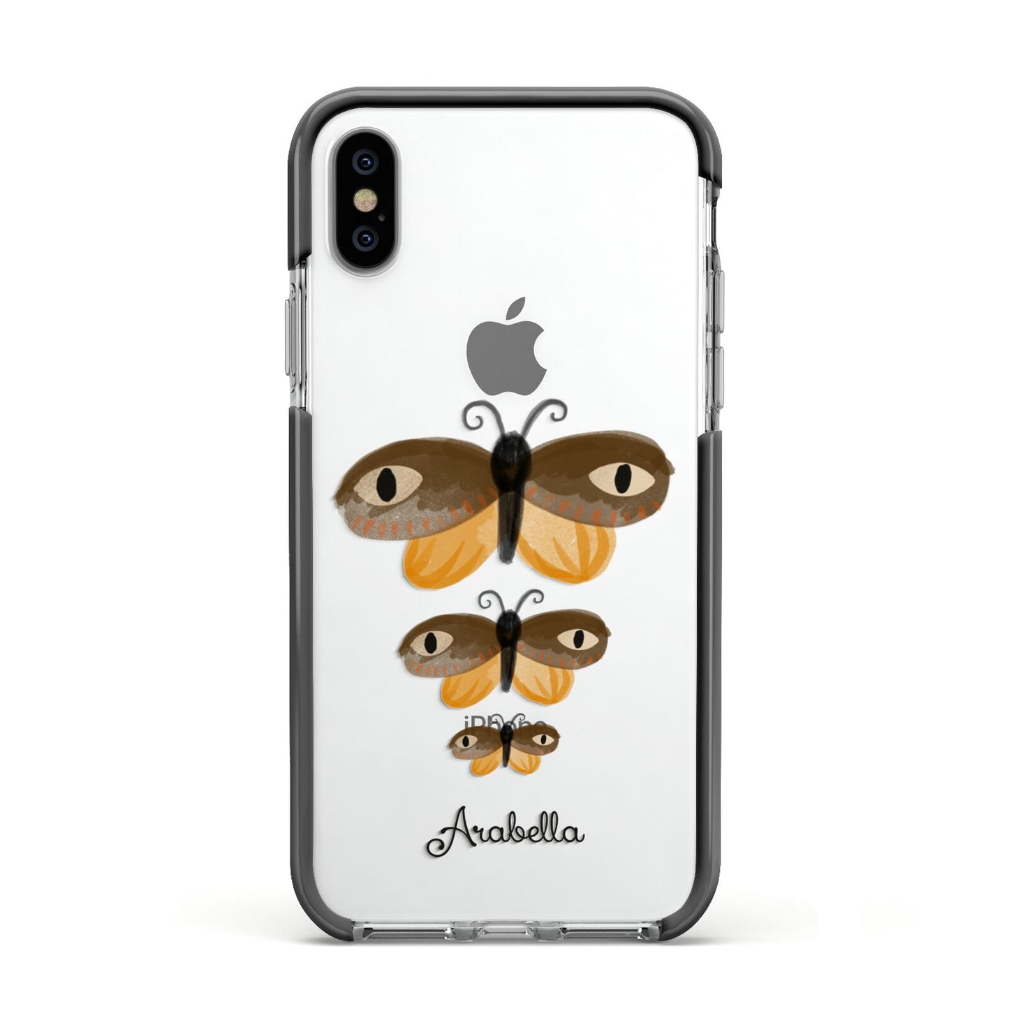 Butterfly Halloween Personalised Apple iPhone Xs Impact Case Black Edge on Silver Phone
