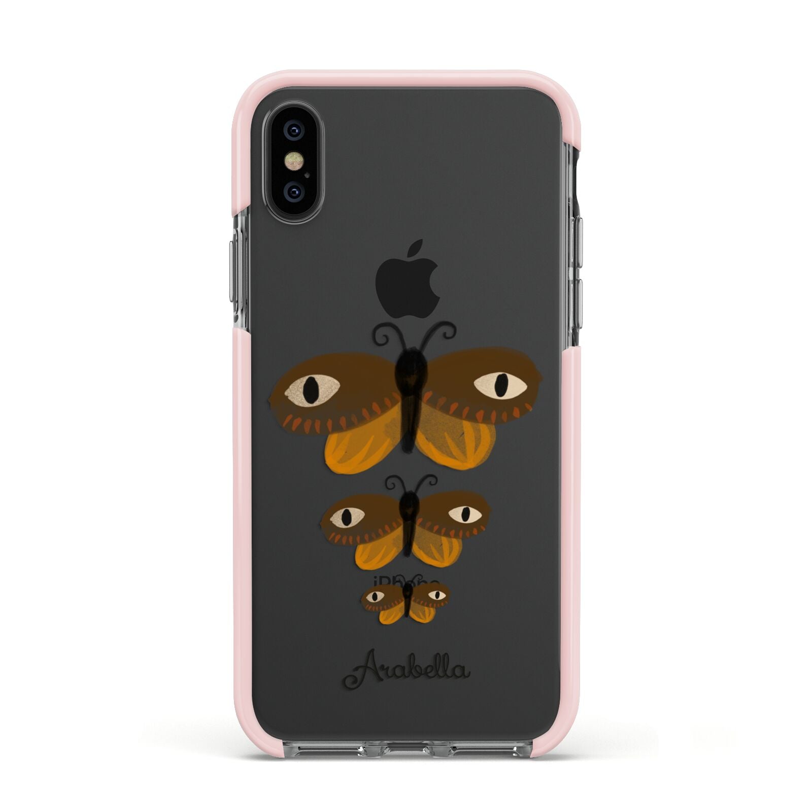 Butterfly Halloween Personalised Apple iPhone Xs Impact Case Pink Edge on Black Phone