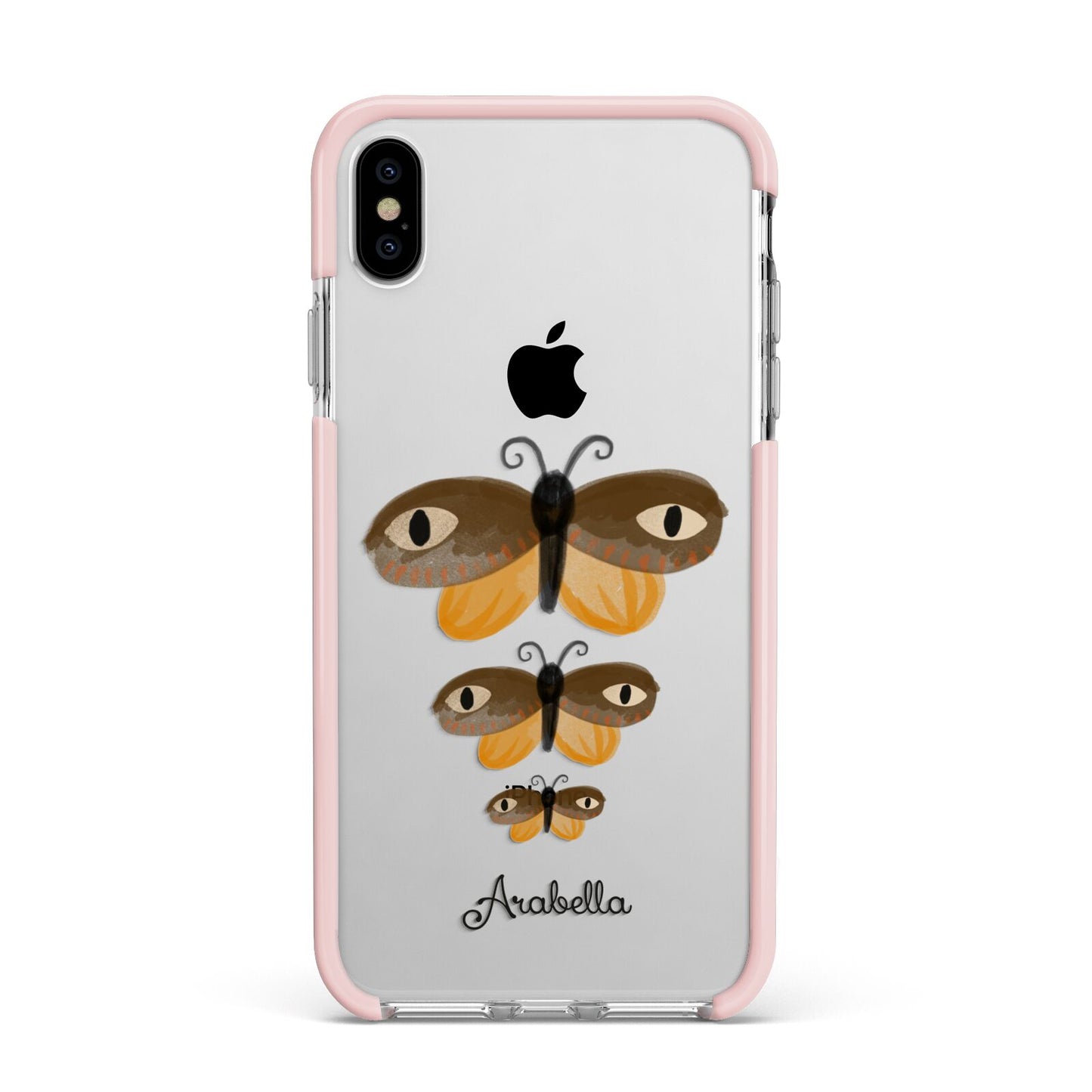 Butterfly Halloween Personalised Apple iPhone Xs Max Impact Case Pink Edge on Silver Phone