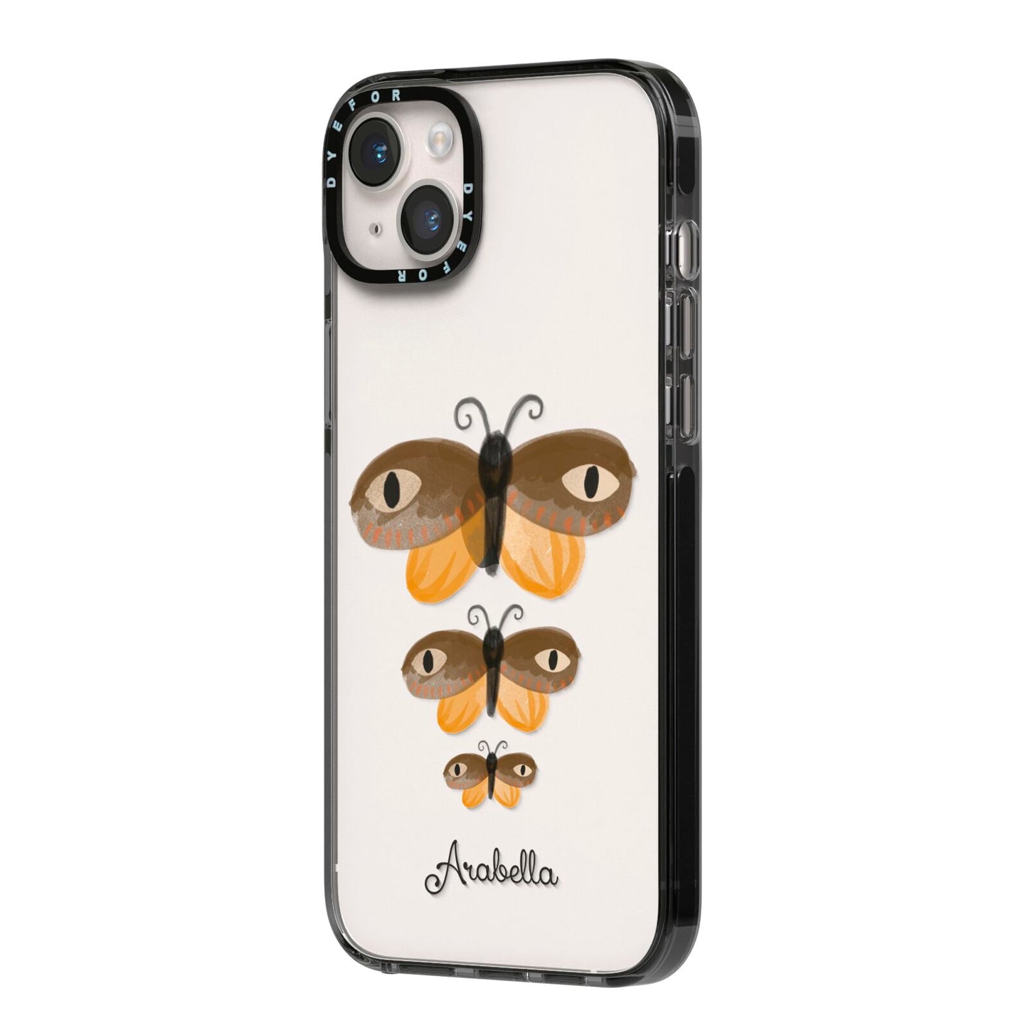 Butterfly Halloween Personalised iPhone 14 Plus Black Impact Case Side Angle on Silver phone
