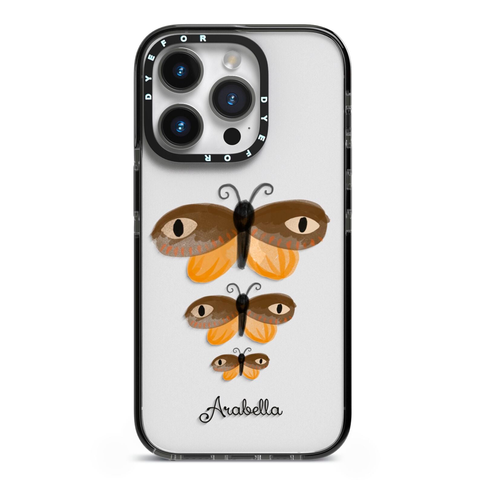 Butterfly Halloween Personalised iPhone 14 Pro Black Impact Case on Silver phone
