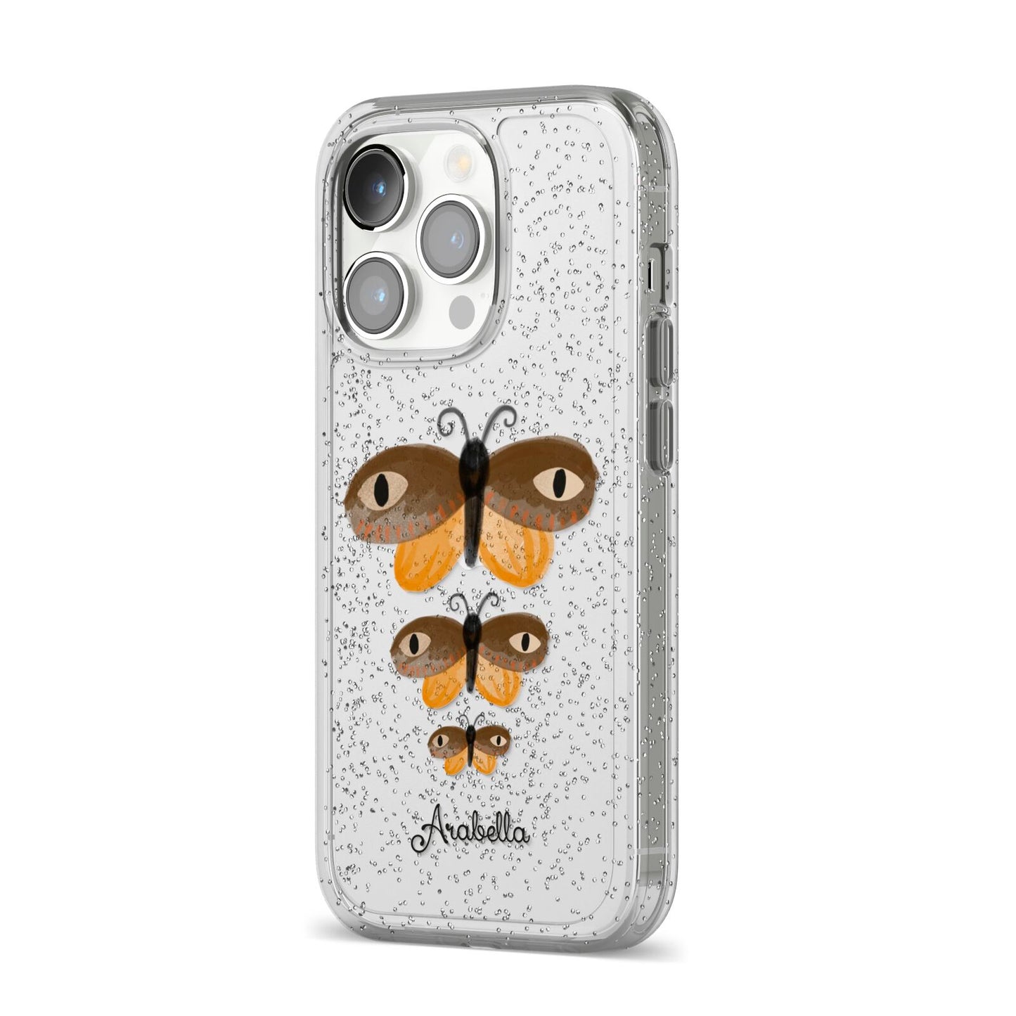 Butterfly Halloween Personalised iPhone 14 Pro Glitter Tough Case Silver Angled Image