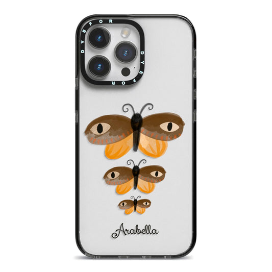Butterfly Halloween Personalised iPhone 14 Pro Max Black Impact Case on Silver phone