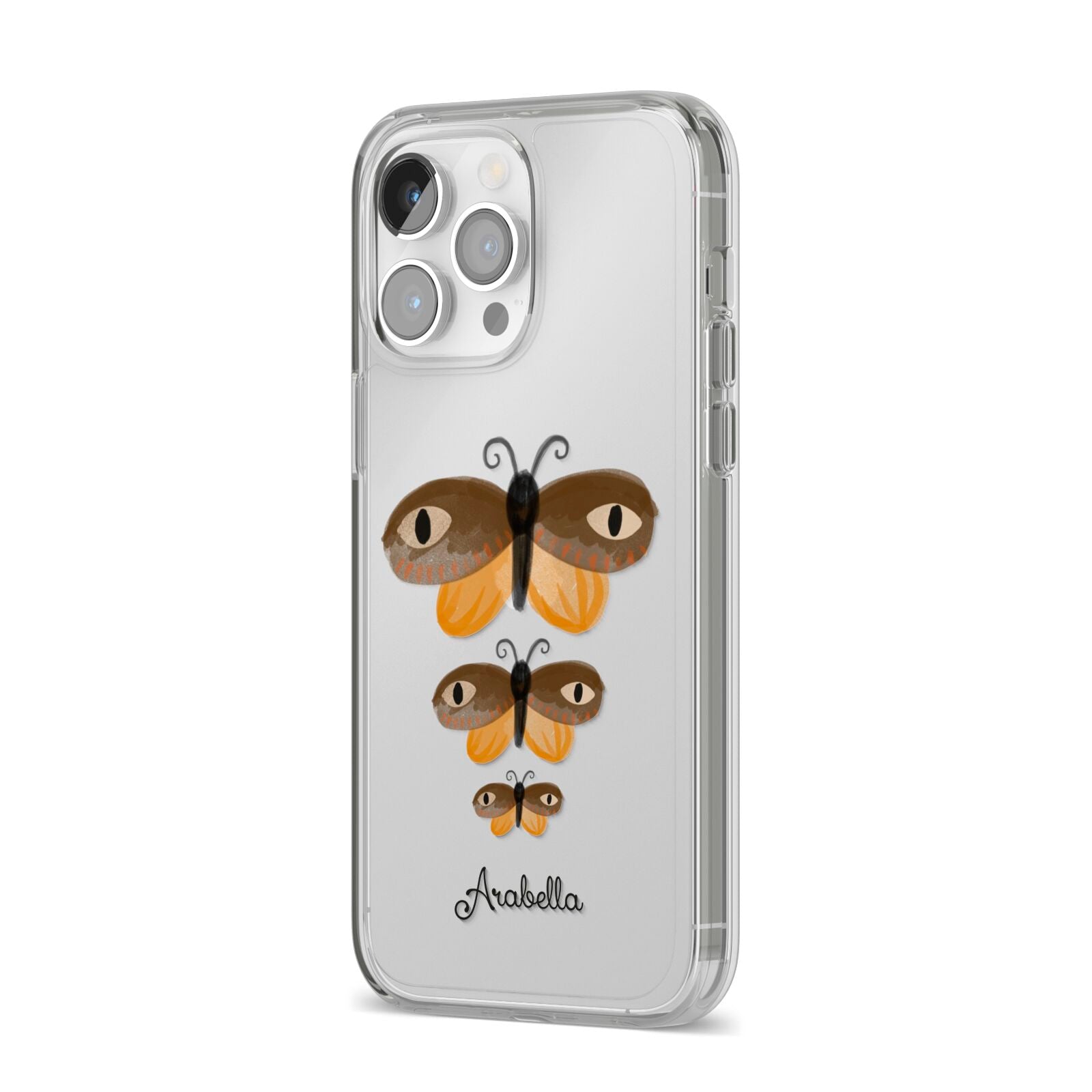 Butterfly Halloween Personalised iPhone 14 Pro Max Clear Tough Case Silver Angled Image
