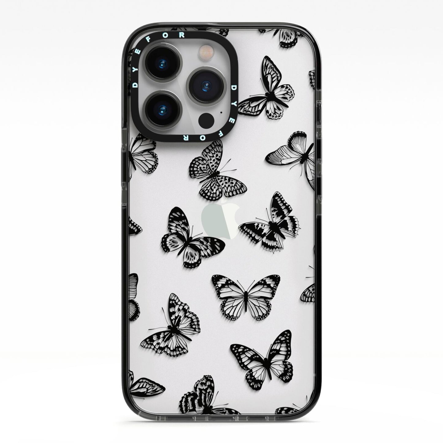 Butterfly iPhone 13 Pro Black Impact Case on Silver phone