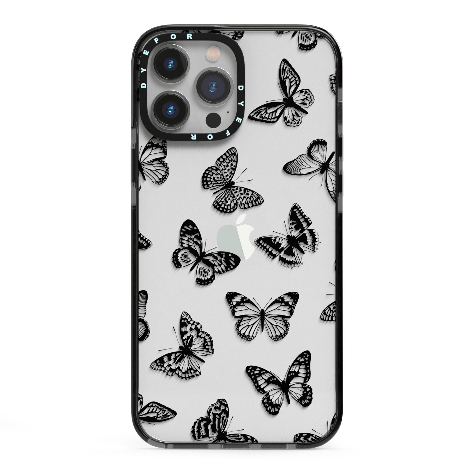 Butterfly iPhone 13 Pro Max Black Impact Case on Silver phone